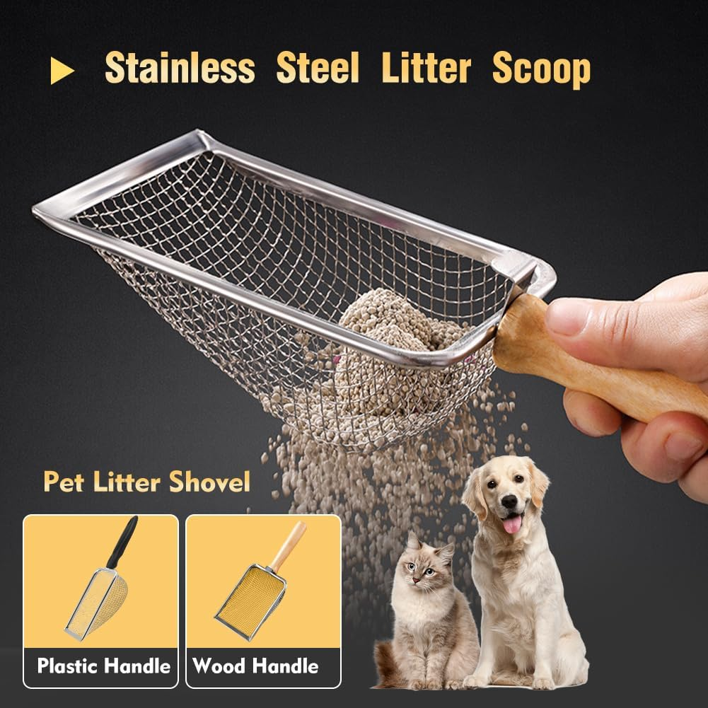 Practical Beach Deep Shovel Home Reptile Dog Stainless Steel Cat Litter Scoop Durable Wooden Handle