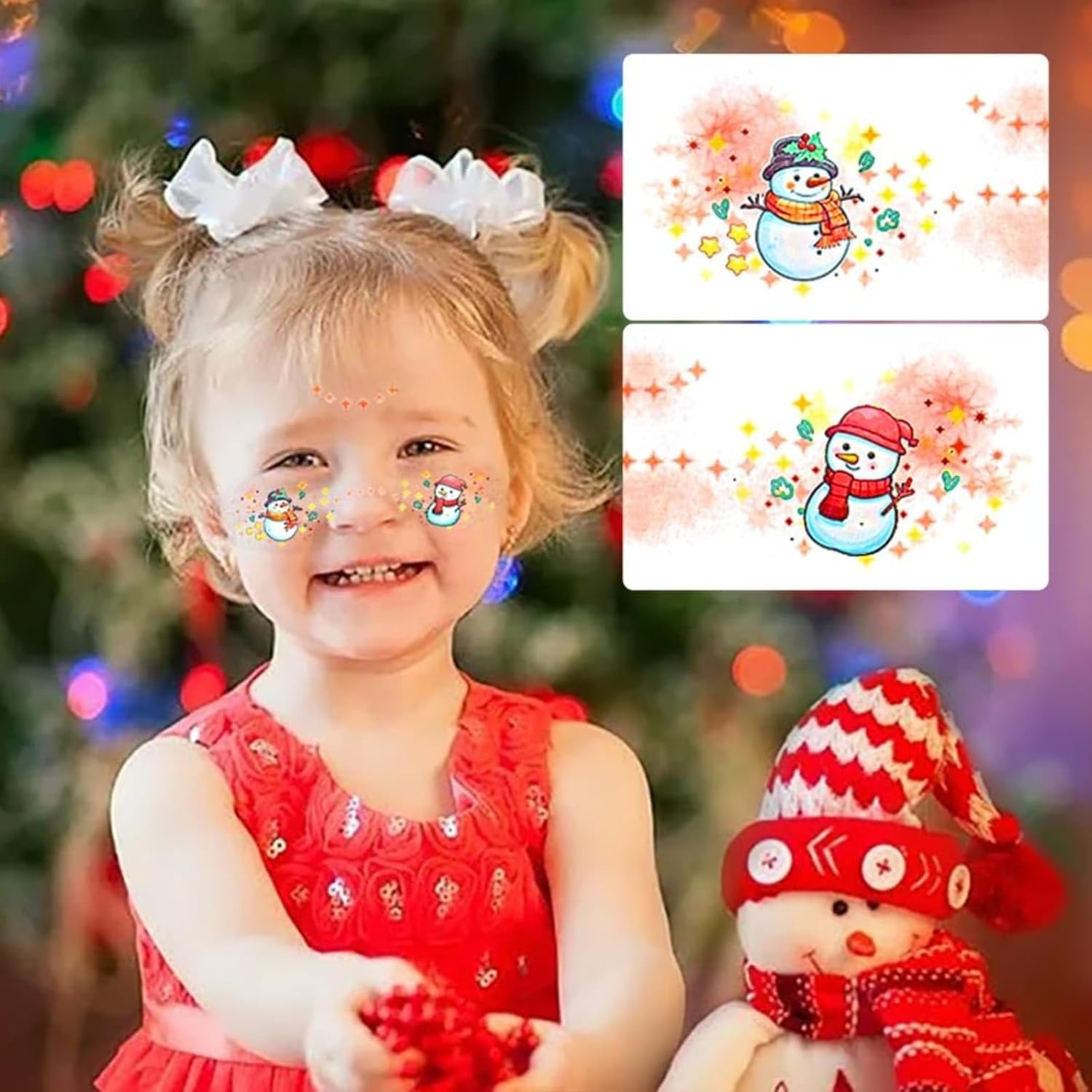 Itadaku 11 Pcs Christmas Girls Temporary Tattoo Stickers, Colorful Face Tattoos with Snowman, Christmas Tree, Santa Claus Patterns, Great for Party Favors image number 2