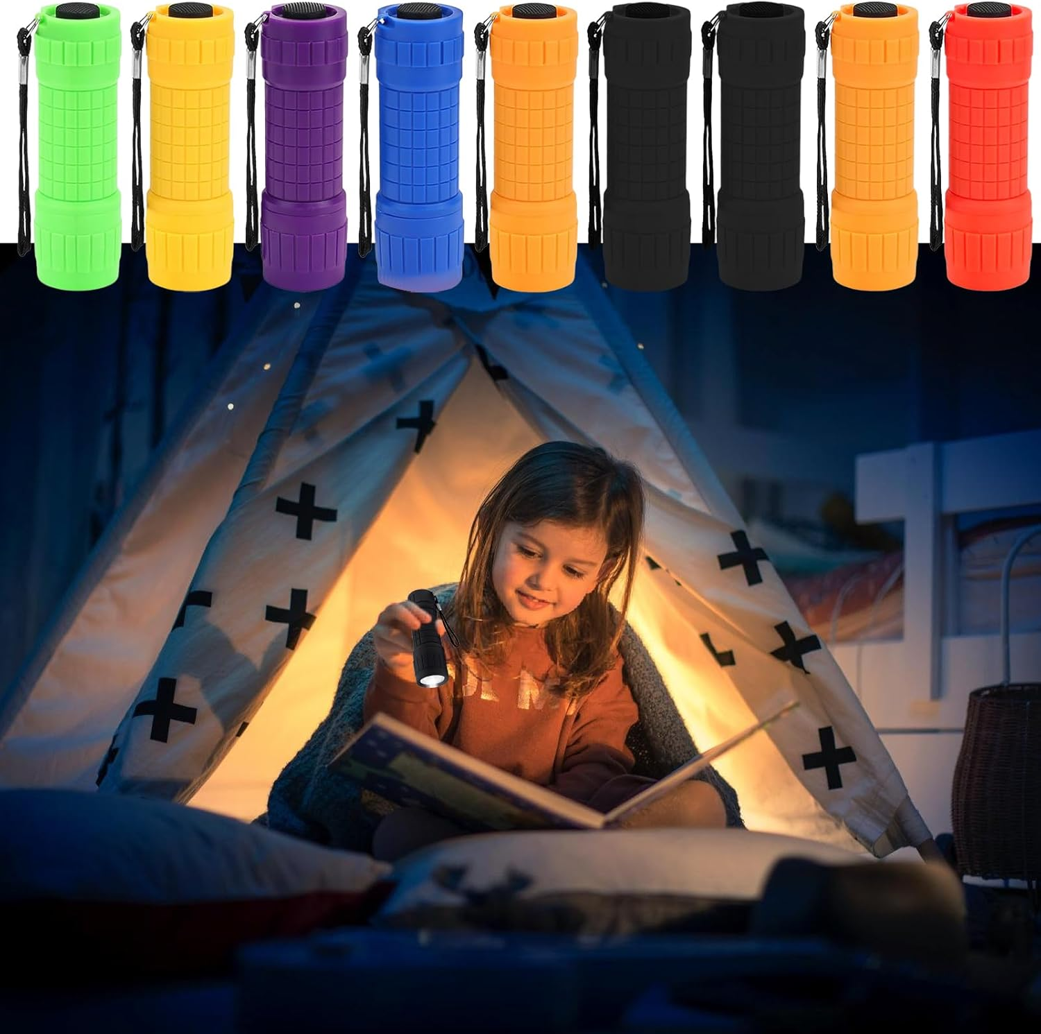 AXVRAV Pack of 14 Mini LED Torch Children, Small LED Torch with Lanyard and 42AAA Batteries, Silicone Coating Hand Lamp for Camping, Outdoor, Hiking, Children'S Birthday Gifts image number 6