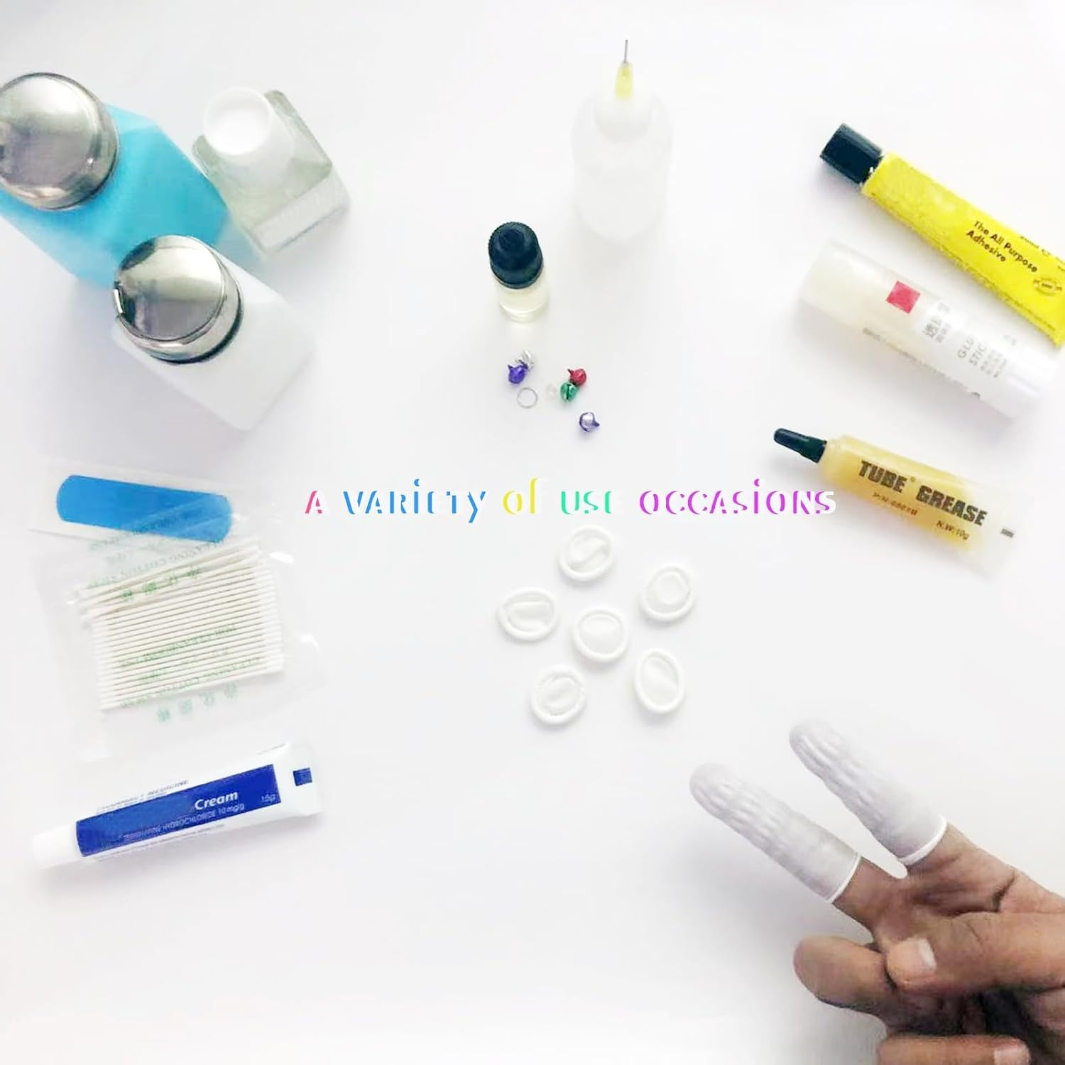 100Pcs Medium Size Disposable Nitrile Finger Cots, Finger Stall Manicure Painting Household Cleaning Office Laboratory Finger Cover Prerotection Sleeves Not Allergic (White) image number 2