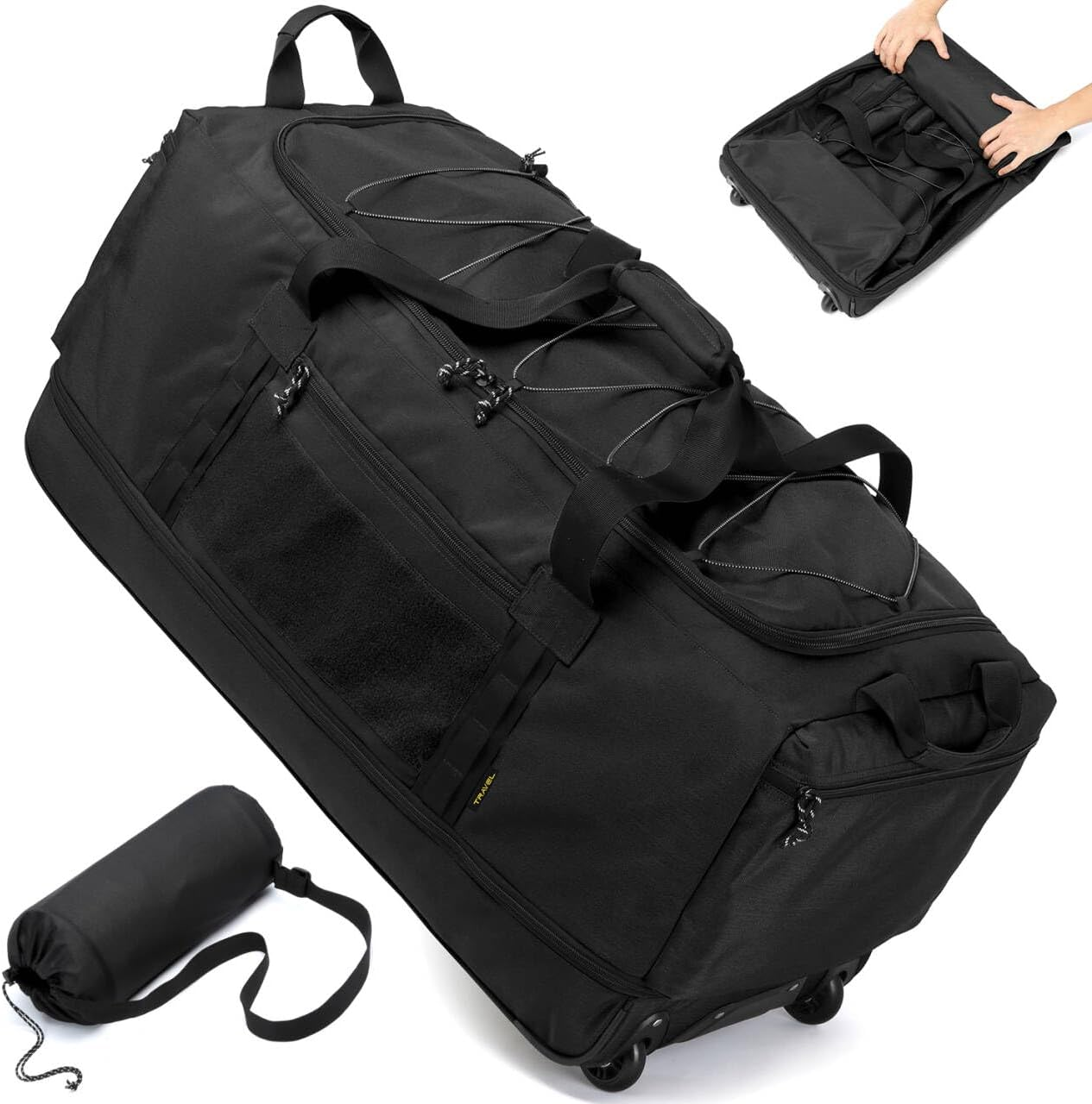 Laripwit Collapsible Duffle Bag with Wheel Extra Large 167L Expandable Travel Duffel Bag for Men Rolling Foldable Luggage, Black, 35.4 Inches Extra Large, Extra Large Duffle Bag