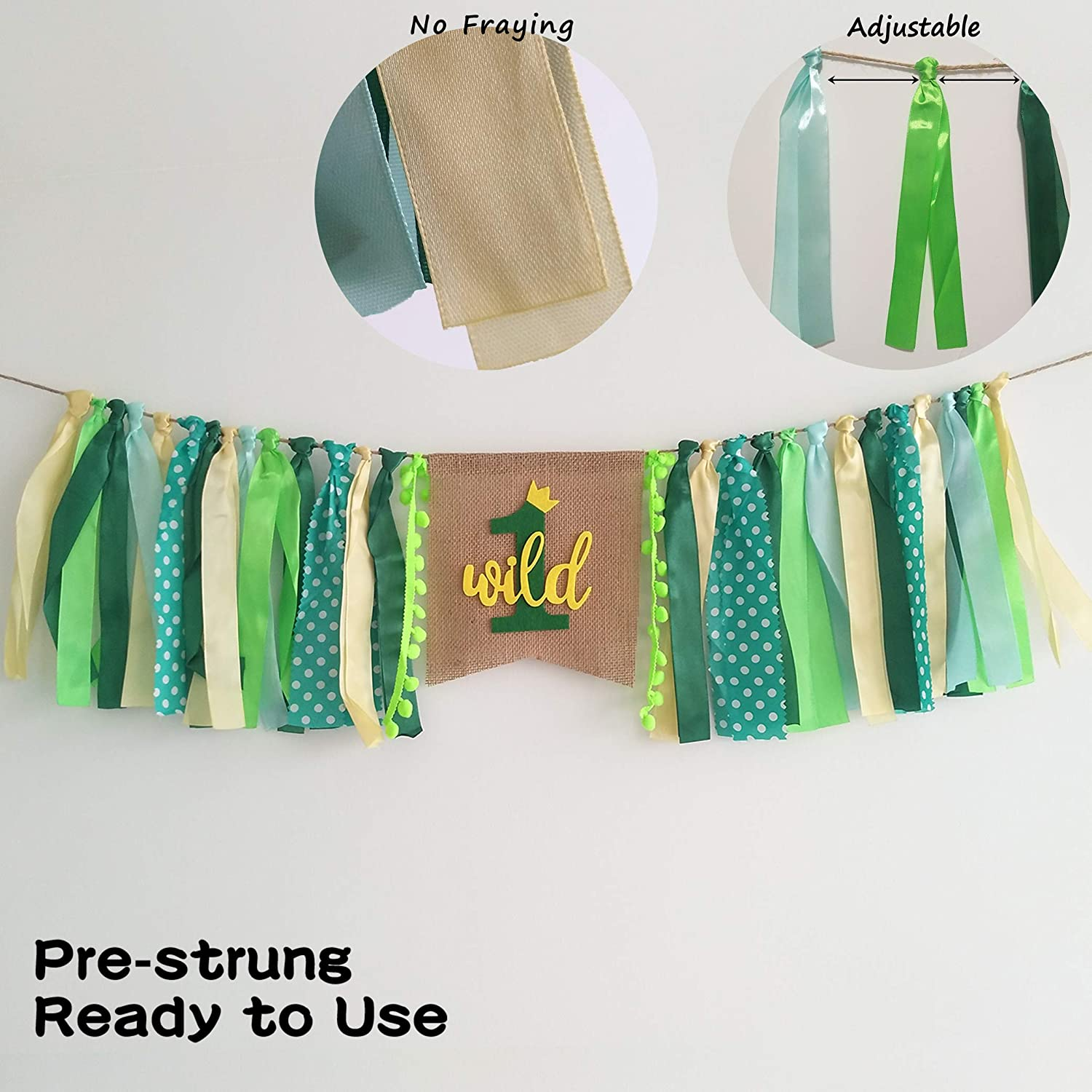 Goparty Wild One High Chair Banner Boy, 1St Birthday Highchair Banner with Crown, Fabric Jungle Safari Theme First Birthday Party Decorations image number 5