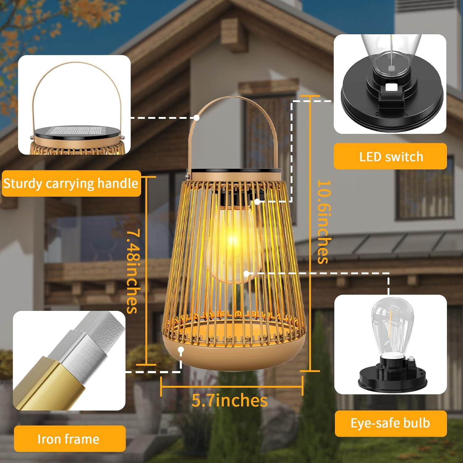 Kagoling Solar Lights for Outdoors, Pack of 2 Metal Vintage Lanterns for Outdoor IP65 Waterproof Solar Lights for Outdoor Garden, Solar Lanterns, Outdoor Weatherproof for Balcony, Garden, Decoration