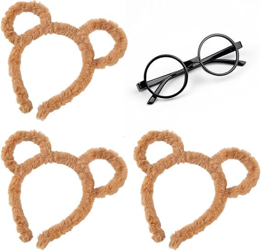 3Pcs Chipmunk Ears Headband Chipmunk Headband Accessory 1 Black round Glasses Frame for Cosplay Animal Halloween Party image number 4