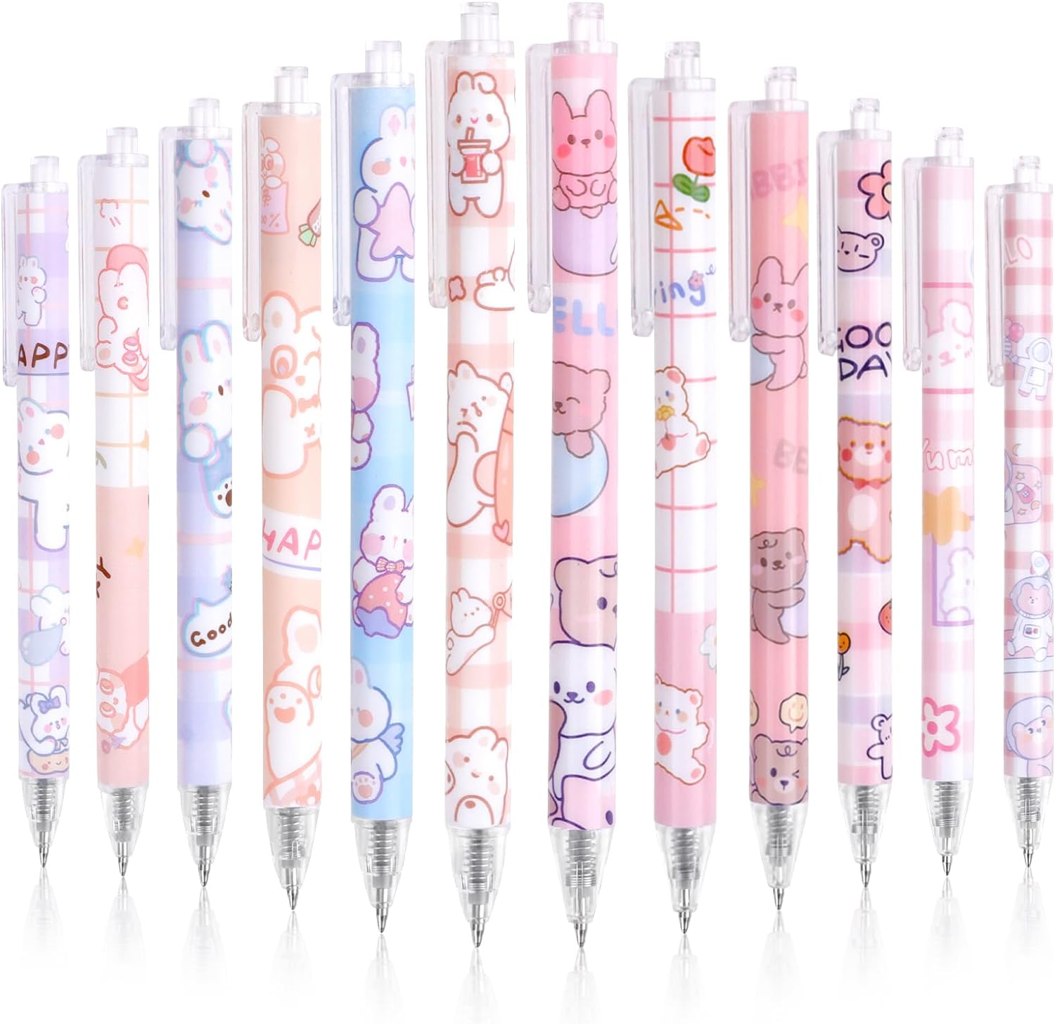 12Pcs Cute Gel Ink Pens SHAIDOJIO, Kawaii Cartoon Pens, 0.5Mm Black Retractable Rollerball Pens Set, Student Supplies for Kids Girl Women Writing Journaling, Taking Notes, School Office (Set A) image number 4