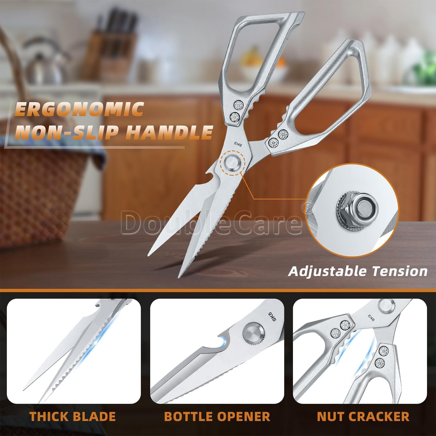 2PCS Kitchen Scissors, 9.06" Utility All Purpose Metal Handle Poultry Shears, Sharp Stainless Steel Cooking Food Scissors, Heavy Duty Dishwasher Safe, for Cutting Meat, Chicken, Turkey, Nuts, Fish image number 1