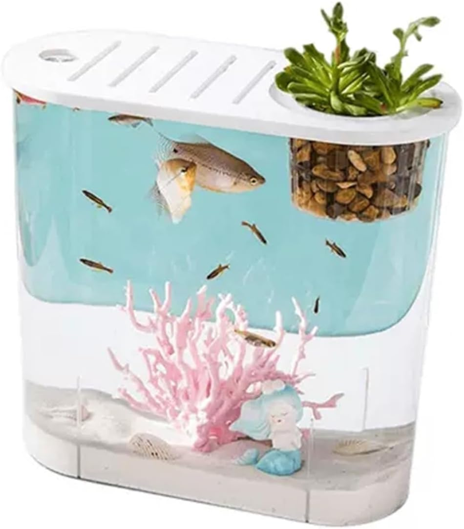 Aquariums Fish Tank Small Micro Landscape Transparent Fish Tank Large Ecological Aquascape Home with Lid Desktop Oval Can Be Planted Aquatic Plants Fish Bowl (Size : L)