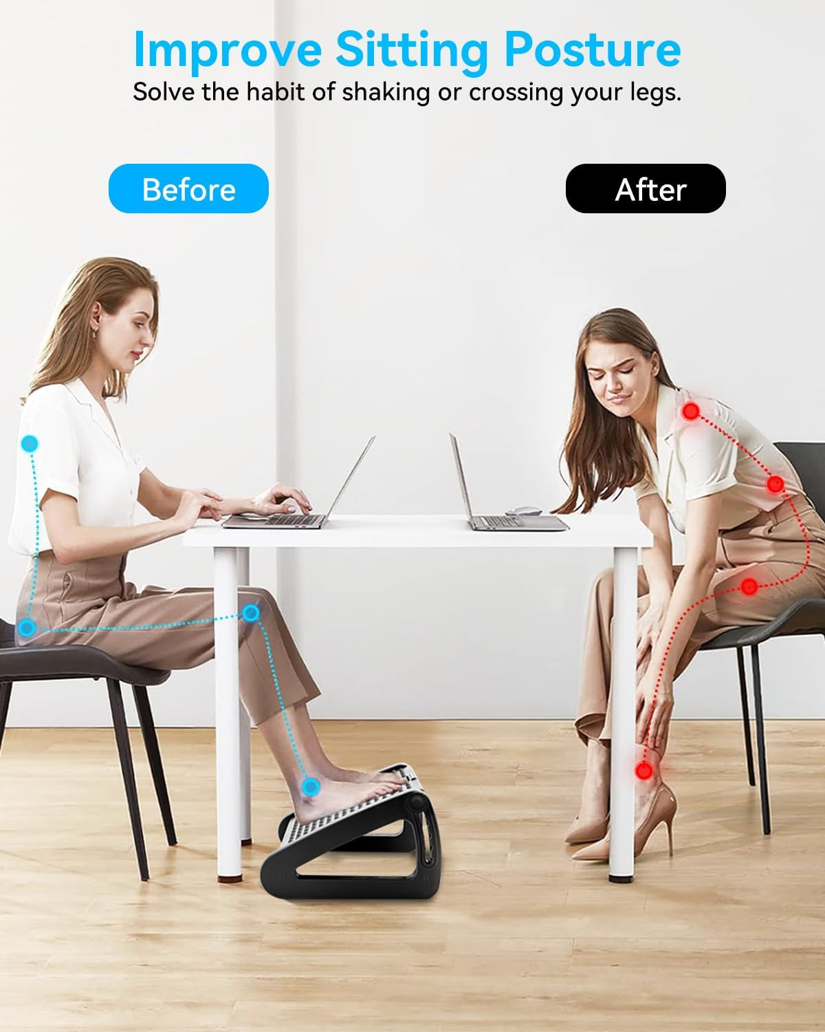 Foot Rest, 6 Height Sdjustable Footrest for Desk, Ergonomic Footrest, Massaging Surface to Relieve Stress & Improve Posture, Thick and Non-Slip, Suitable for Home Office Use