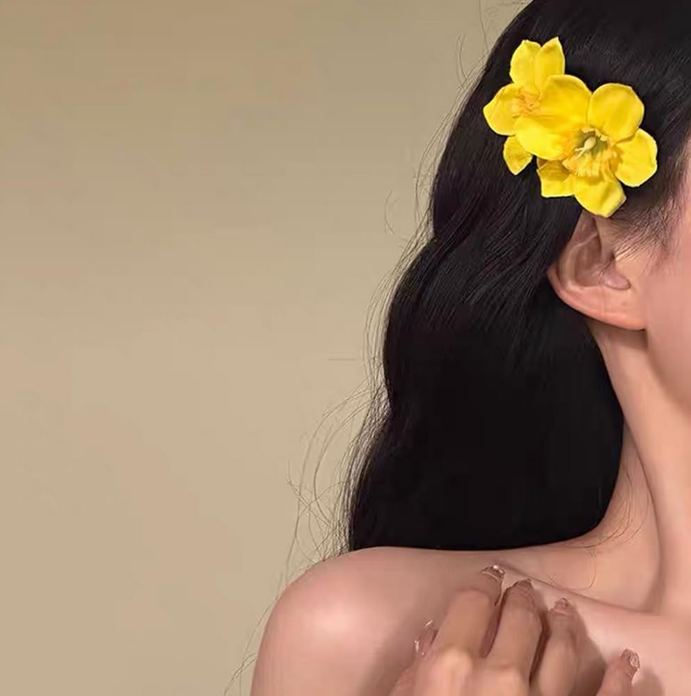 3 Pcs Bohemian Flower Hair Clip Hawaiian Hairpin Yellow Floral Hair Barrettes Hair Accessories for Beach Party Wedding Holiday Daily image number 6
