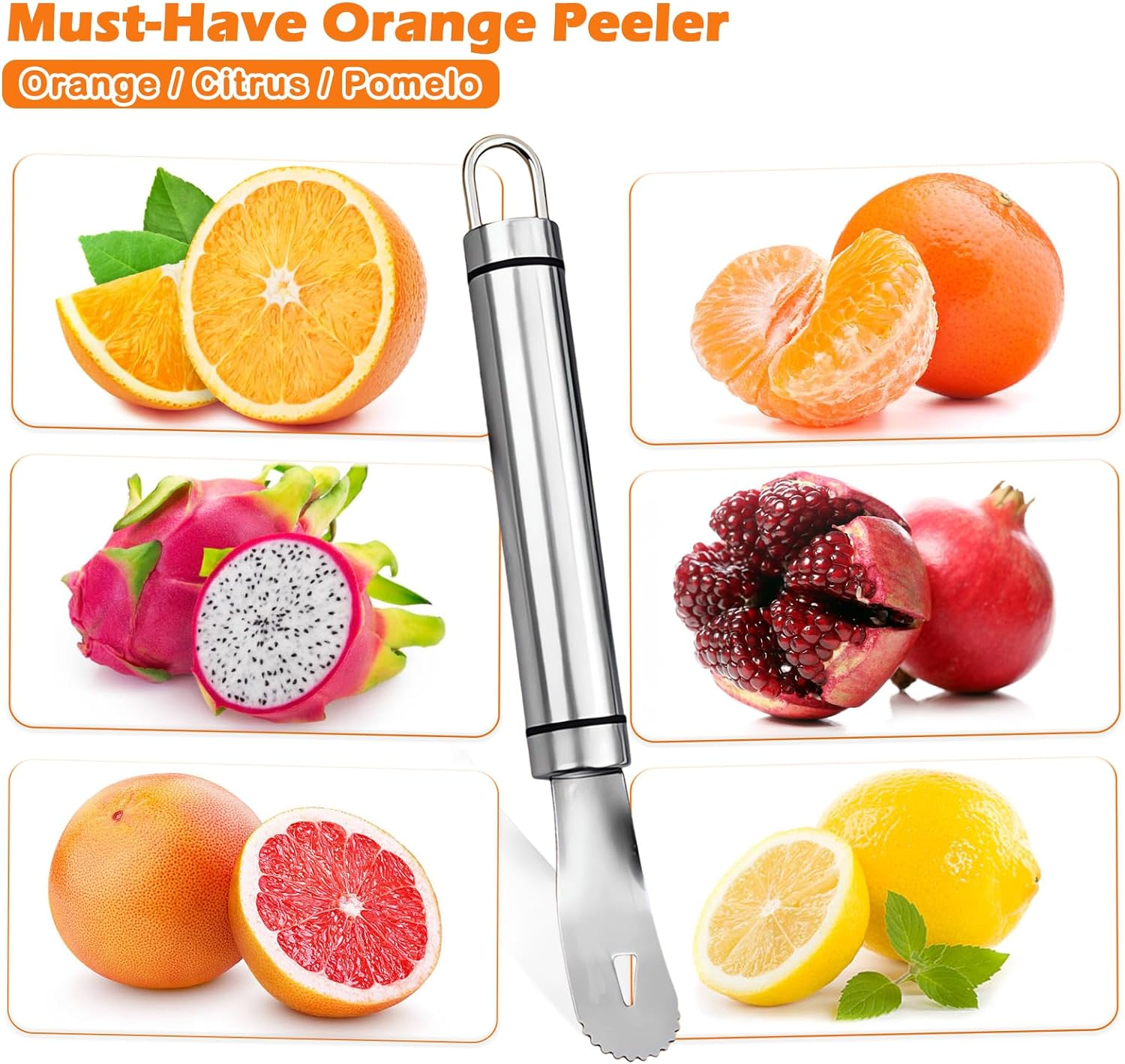 Stainless Steel Orange Peeler | Easy to Peel | Long Handle Orange Citrus Peeler Tool | Triangular-Blade & Zigzag-Shovel Orange Peeler Gadget image number 4