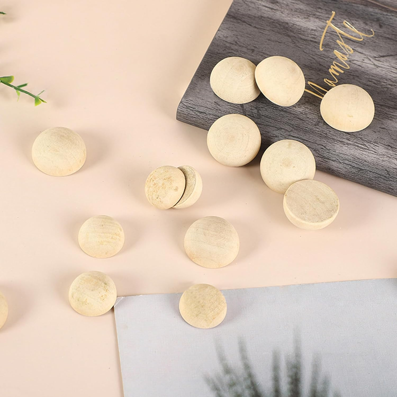 Enkrio 100PCS Half Wood Balls 1.2Inch Split Wood Balls Unfinished Natural Half Beads for DIY Crafts Gnome Noses Home Decor (30Mm) image number 1