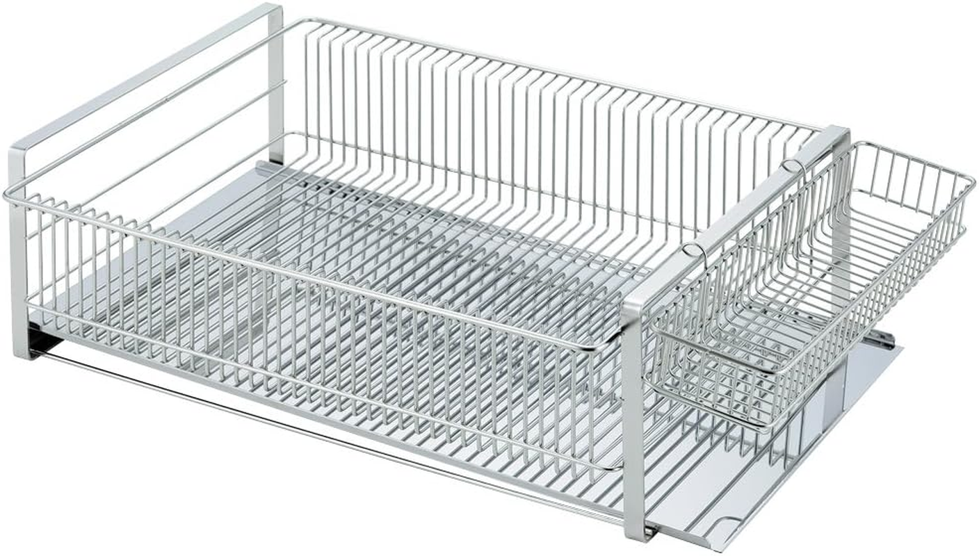Shimomura Planning 35731 Simple and Refined Dish Drying Rack, Wide, Horizontal Placement, Made in Japan, Suitable for Various Tableware, Can Hold Small Items, Water Flow Tray, Chopsticks Pocket, image number 1