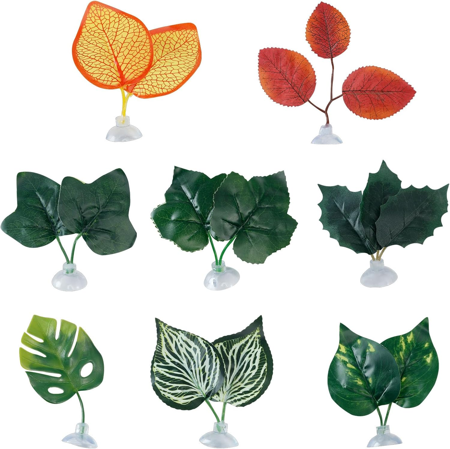 8Pcs Betta Fish Leaf Pad, Natural Habitat for Betta Spawning Grounds, Fish Tank Decorations, Plants Decor Accessories Leaf for Snake Bearded Dragon Lizard Tortoise (Green,Red,Yellow) image number 1