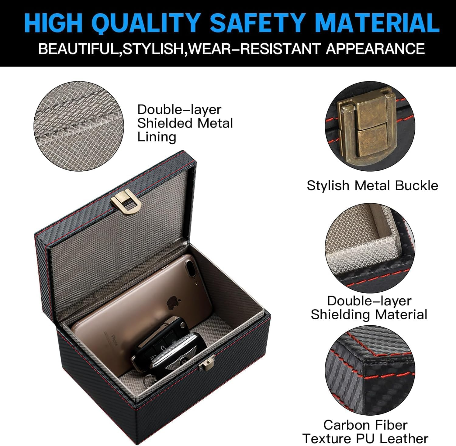 Large Faraday Box & 2 Pack Faraday Bag for Key Fob Protector,Faraday Cage Car Key Fob Signal Blocker Box,Keyless Entry RFID Blocking Set,Protects Car Key with Industry Leading Faraday Protection image number 3