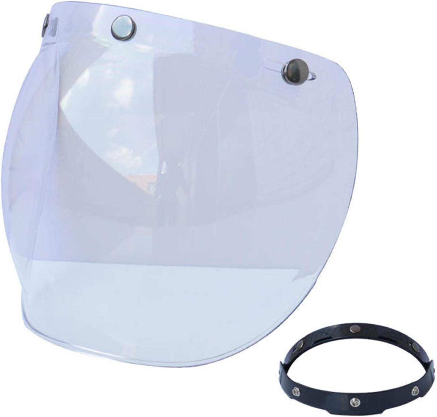 Bubble Shield for Motorcycle Helmet, Motorcycle Bubble Visor Wind Shield Lens Universal for Standard 3-Snap Open Face Helmets, anti Fog Button Flip up Down(Transparent) image number 4