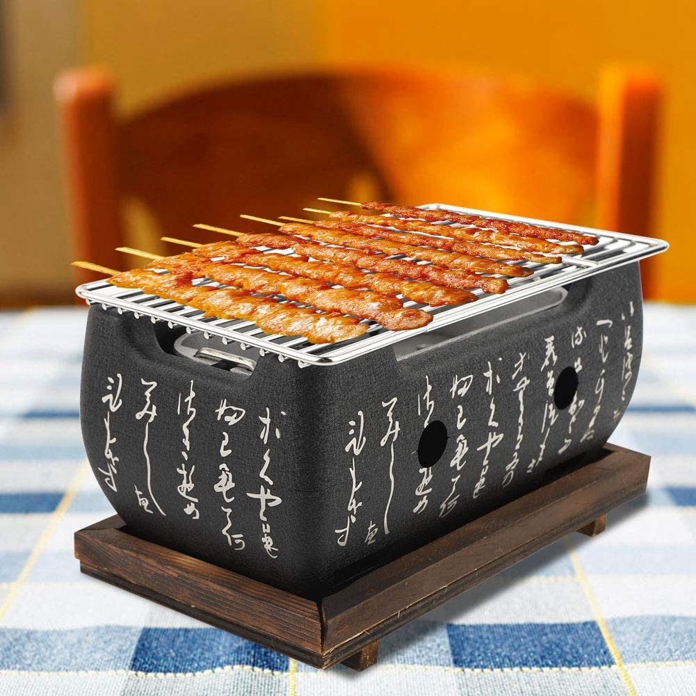 Japanese Style BBQ Grill, Portable Japanese Barbecue Japanese Barbecue Grill with Insulated Wooden Pallet, Charcoal Stove Yakitori Grill Rectangular Furnace for Camping Traveling image number 6