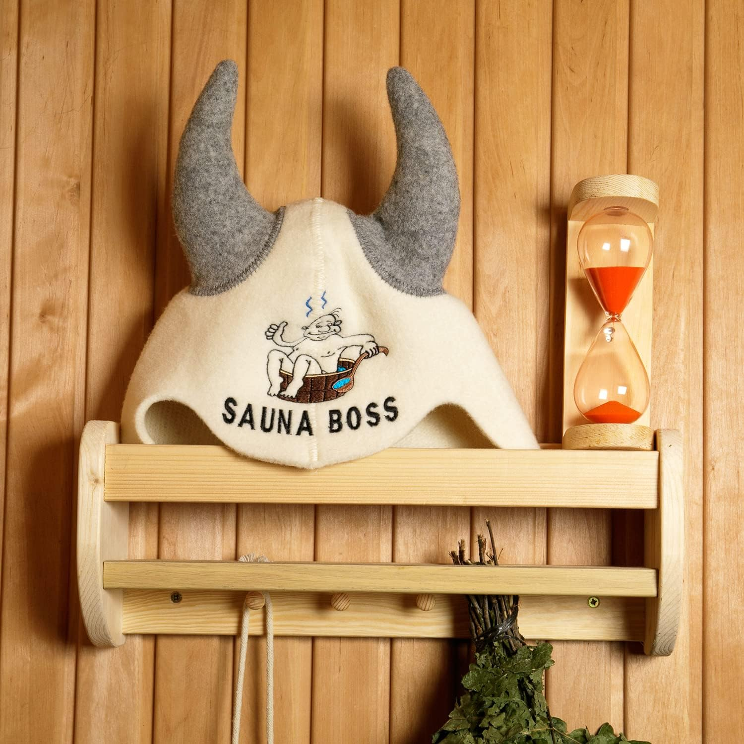 SAUNA GURU Sauna Boss Horns Hat, 100% Organic Wool Felt Sauna Cap, Banya Hat Sauna Hair Protector, Sauna Accessories Embroidered Hat, Sauna Accessory, Sauna Gifts for Men and Women, Russian Sauna Hat image number 1