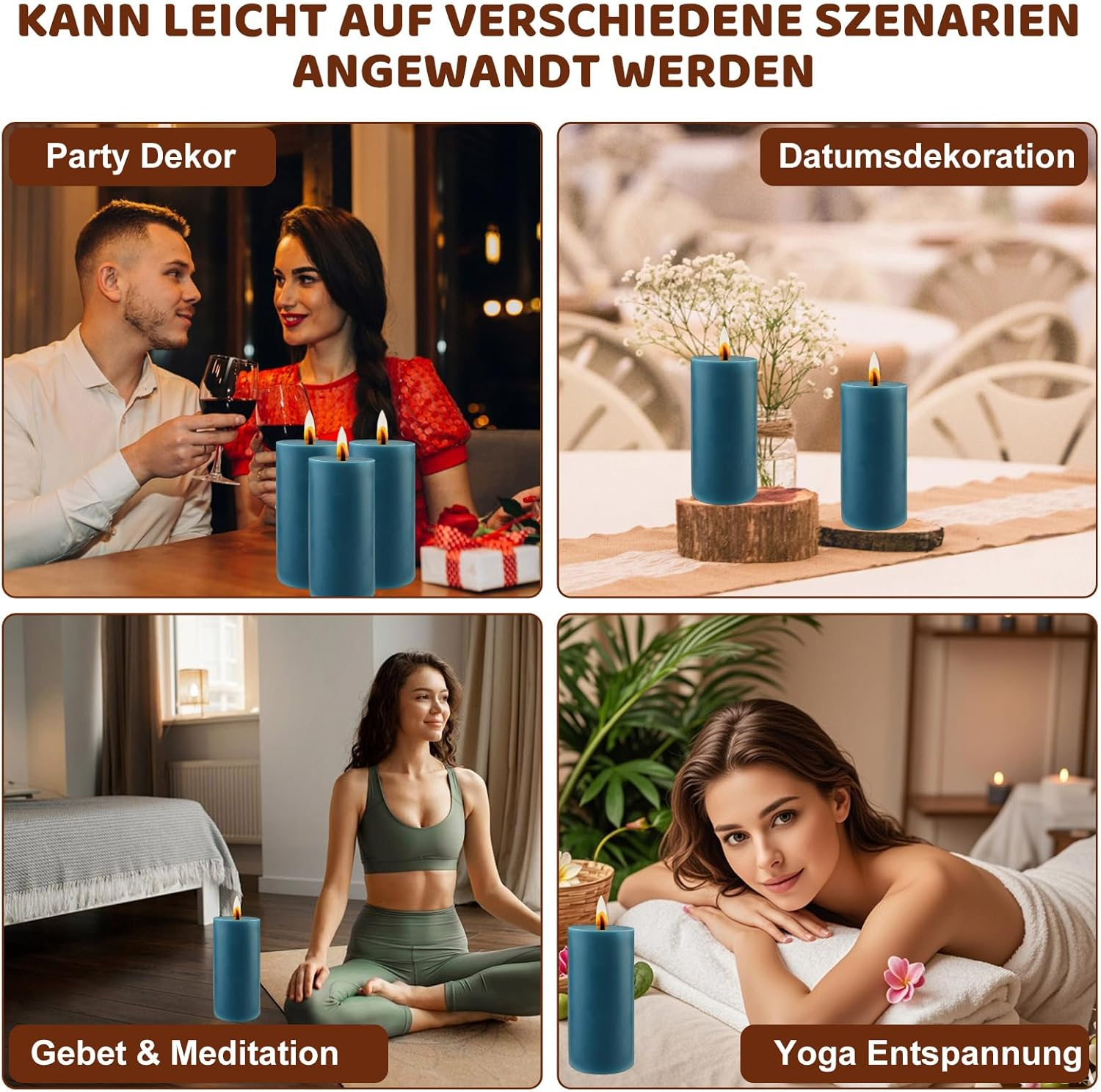 Pack of 4 Pillar Candles, Blue Height 10 Cm, Diameter 5 Cm, Long Burning Time, Candle Set, Pillar Candles, Decorative Table Candles, Christmas Candles for Household, Celebrations and Catering