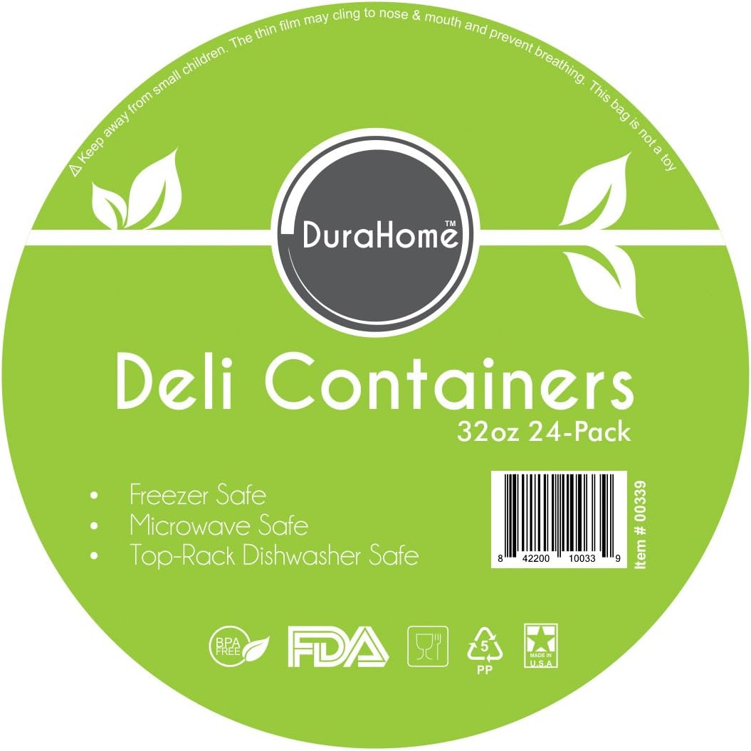 Durahome - Deli Food Storage Containers with Lids 32 Ounce, Quart Pack of 24 - Plastic Microwaveable Container image number 4