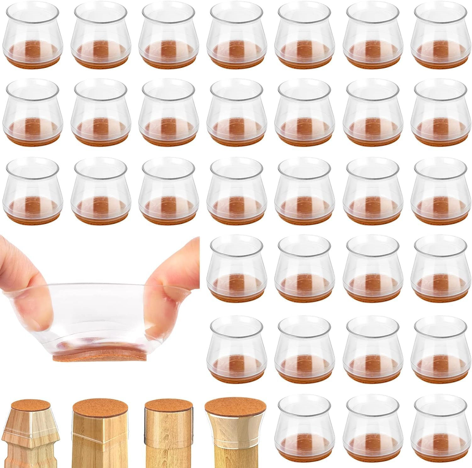 32 Pcs Silicone Chair Leg Floor Protectors, Chair Leg Protectors for Hardwood and Tile Floors, Felt Bottom Furniture Leg Caps Non Slip, Protect Furniture Wood Tile Floors from Scratches and Noise image number 3