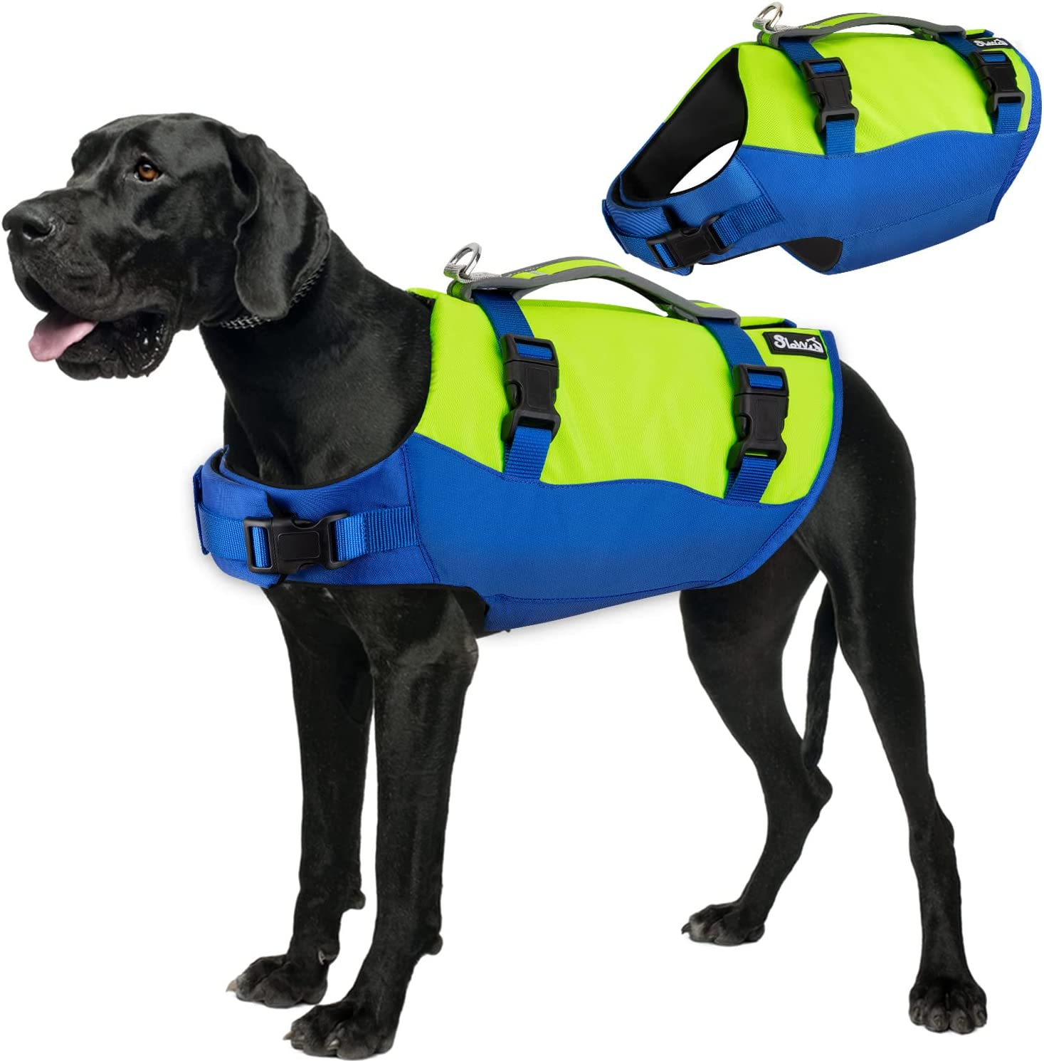 Slowton Dog Life Jacket, Adjustable Dog Life Vest with Reflective Rescue Handle, Pet Safety Flotation Vest for Swimming Boating Pool Beach