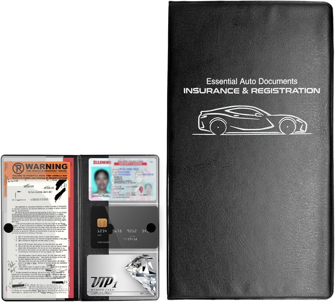 Yourkar Car Registration and Insurance Holder, 9.56"&times;5.19" Automotive Glove Box Organizer, Vehicle Card Document Glove Box Organizer for Documents Cards License, Car Accessories (Gray)