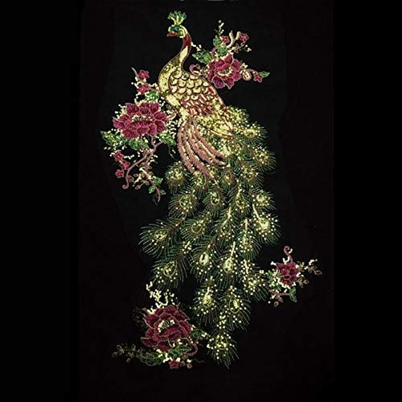 1Pce Bright Color Embroidered Peacock Sewing Patches(23.5" X 13.4") (Gold Color)