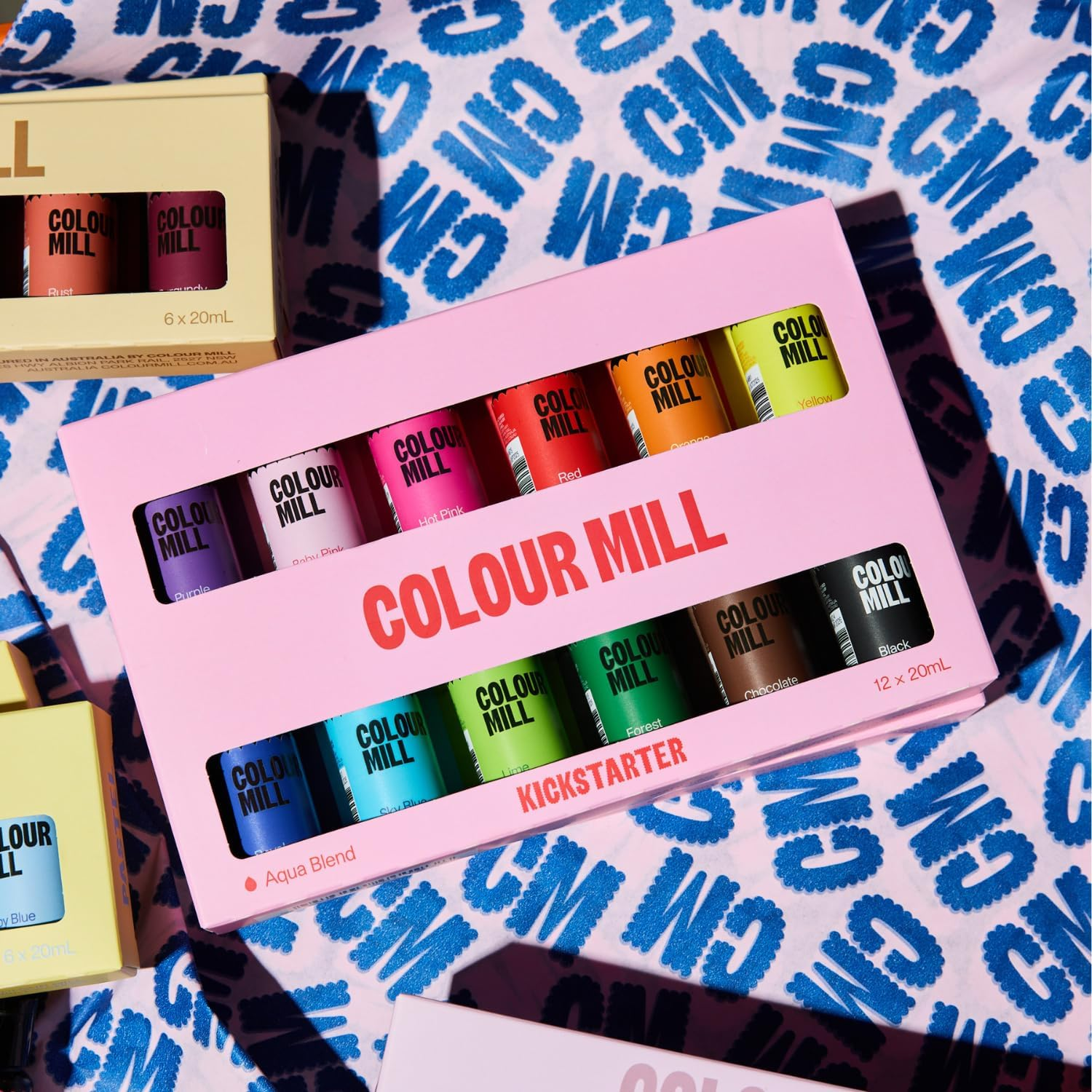 Colour Mill Kickstarter Pack Aqua Blend Water-Based Food Colouring, 12 Colours X 20Ml Each: Baby Pink, Black, Chocolate, Forest, Hot Pink, Lime, Orange, Purple, Red, Royal, Sky Blue, Yellow image number 1