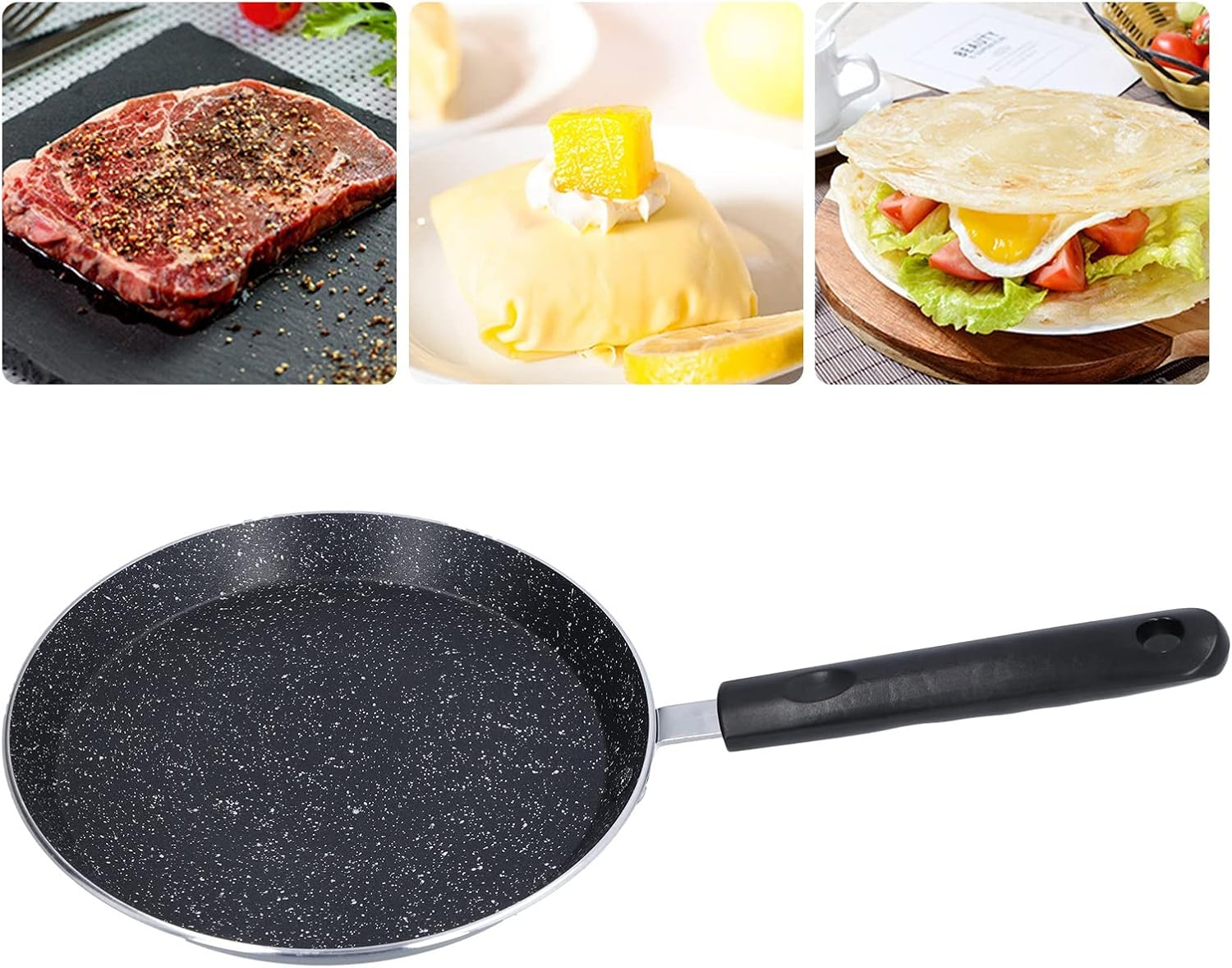 Kitchen Pancake Pan, Flat Bottomed Frying Pan Nonstick Fast Heat Conduction for Induction Cooker for Electric Stove for Restaurant(Black) image number 4
