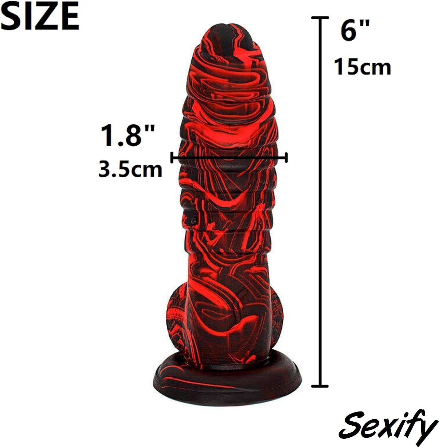 6" Realistic Fantasy Dildo Dong Penis Dragon Scales Alien Balls Silicone Suction Cup Red/Black for Women Men and Couples Adult Sex Toy image number 2