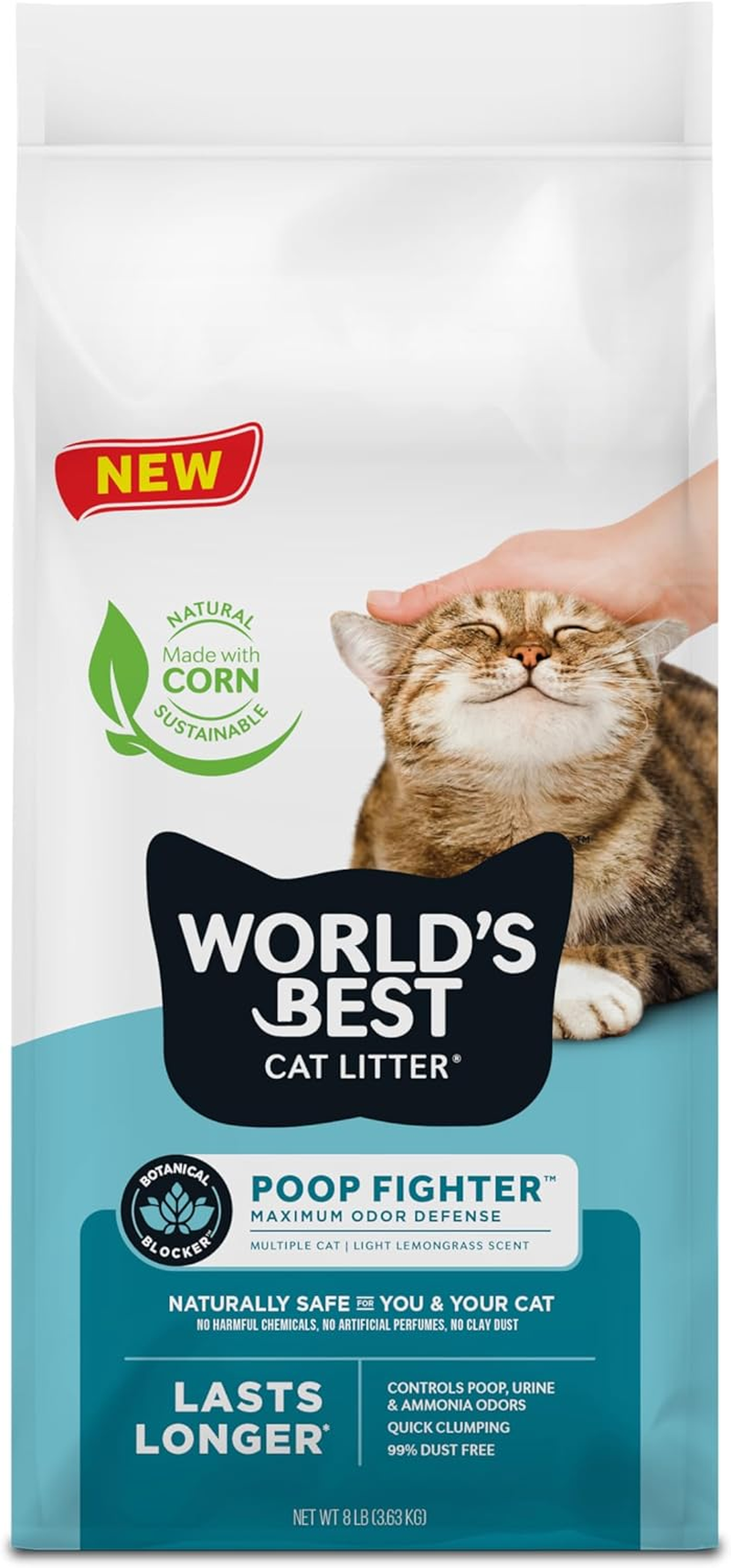 World'S Best CAT Litter Poop Fighter Maximum Odor Defense, 8-Pounds - Natural Ingredients, Quick Clumping, Flushable, 99% Dust Free & Made in USA - Long-Lasting Odor Control & Easy Scooping image number 2