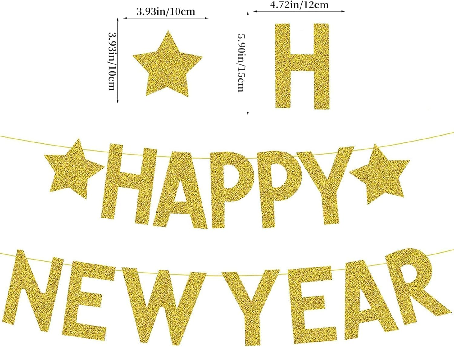 New Years Eve Decorations 2025 Bunting Banner, Glitter Gold Happy New Year Banner Hanging Decorations for New Years Eve Party Home Bar Outdoor Decorations image number 2