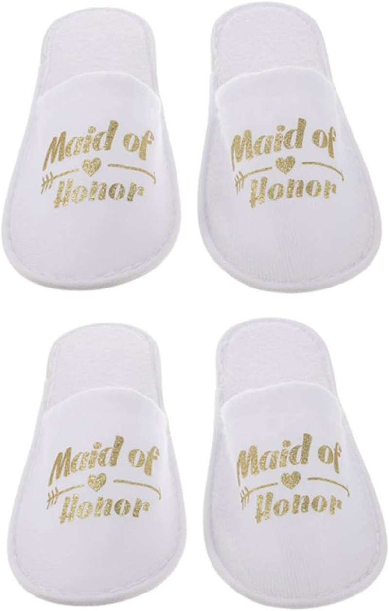 Gatuida Disposable Gold Maid of Honor Wedding Slippers for Bridesmaids, 2 Pairs Fabric Party Footwear with Gold Foil Lettering, Non-Slip Cloth Slippers for Bridal Shower and Pajama Party image number 2