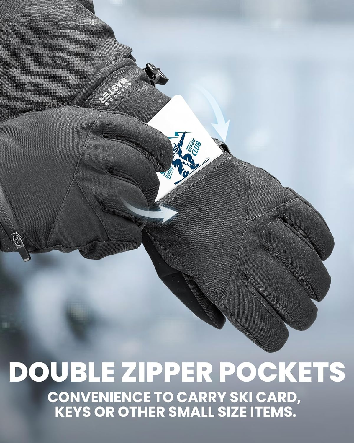 Outdoormaster Ski Snow Gloves for Women & Men - 3M Thinsulate Waterproof Snowboard Winter Warm Windproof Snowmobile Gloves with Double-Pocket image number 3