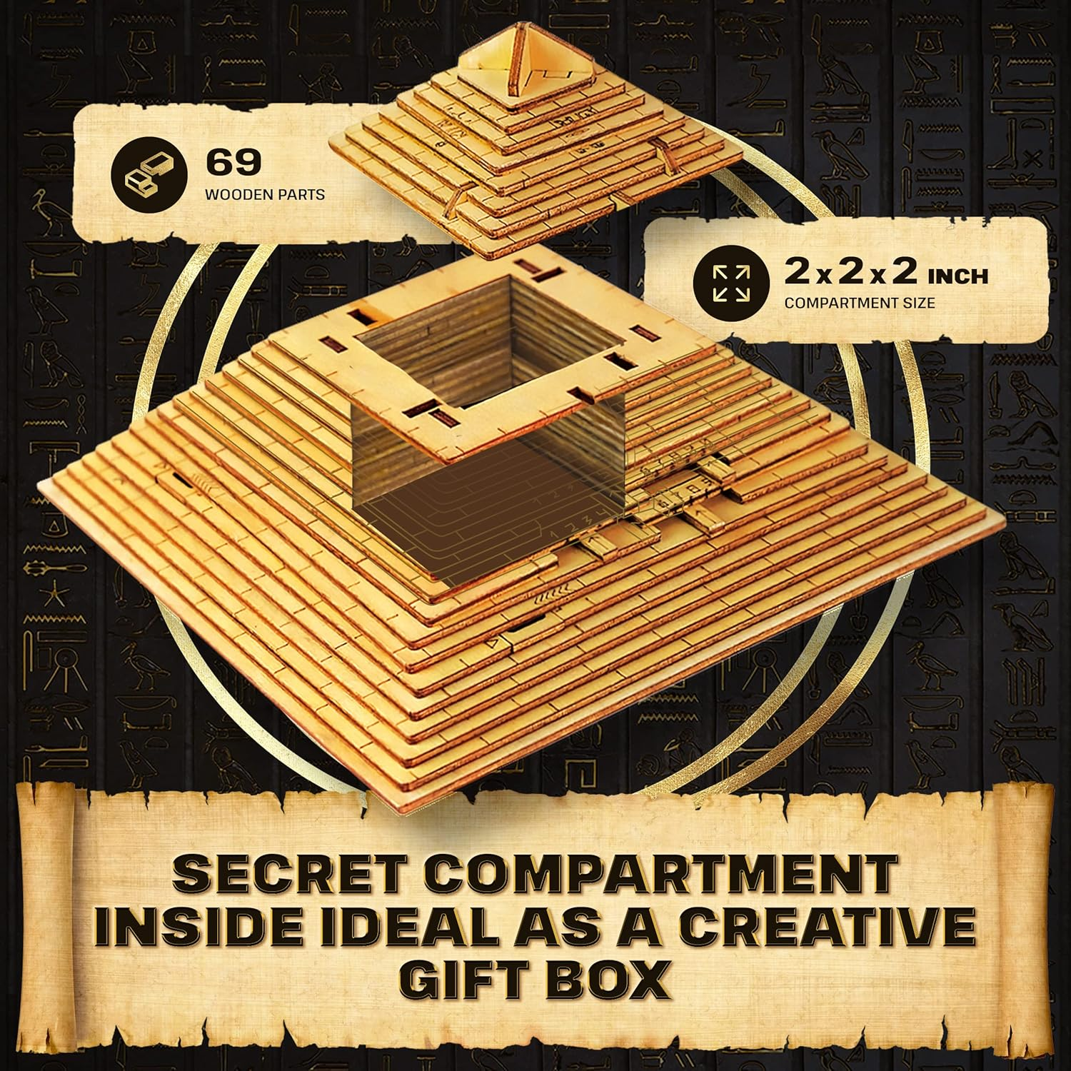 ESC WELT Quest Pyramid Puzzle Box - Escape Room in a Box - Brain Teaser Puzzles for Adults & Teenagers - Puzzle Boxes with Hidden Compartment - 3D Puzzles for Adults - Wooden Puzzle for Family Games image number 3