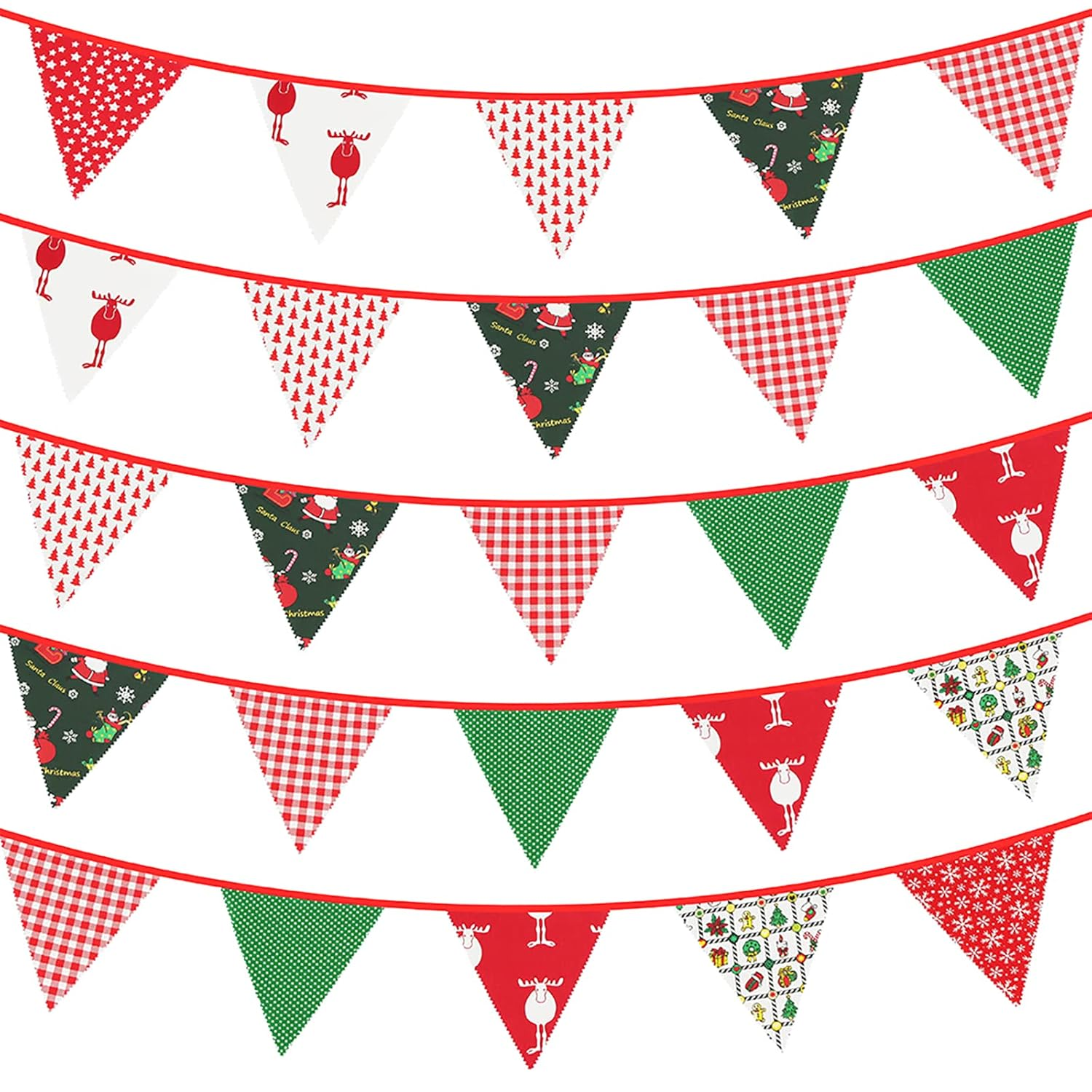 GCQQ 40 Ft Christmas Fabric Banner, 42Pcs Large Pennant Banner Flags, 14 Different Floral Banner Garland, Vintage Christmas Bunting, Fabric Pennant Banner for Party, Home, Outdoor image number 2