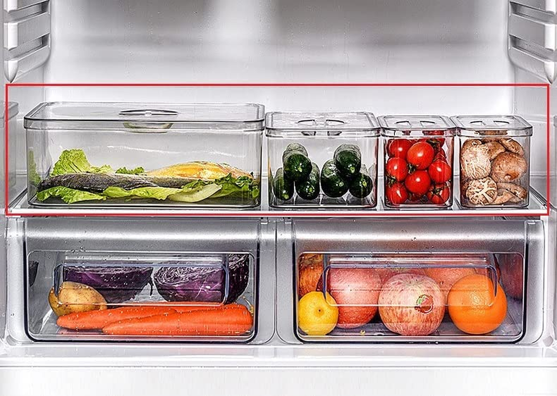 Set of 4 Refrigerator Organizer Box with Lid - Storage Boxes for Fridge, Freezer, Pantry, Kitchen Cabinet, Shelves - Plastic Containers to Store Fruit, Spices, Vegetable, Fish, Meat image number 3