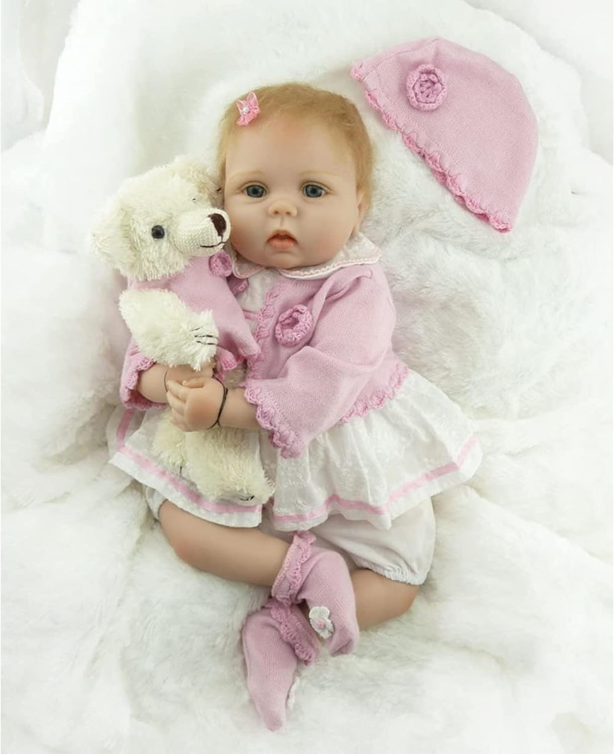 ZIYIUI Reborn Dolls 22 Inches 55 Cm That Looks Real Reborn Baby Doll Lifelike Silicone Vinyl Newborn Soft Doll Blue Eyes Toddlers Toys for Age 3+ image number 6