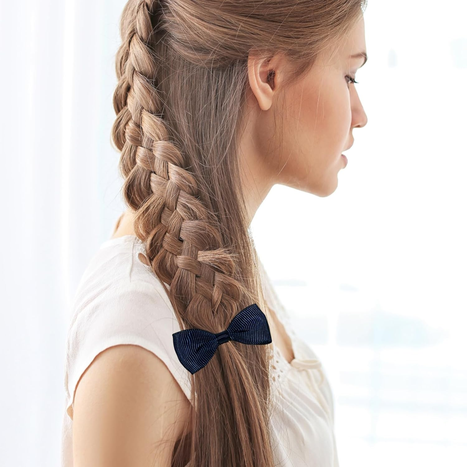 Bliceon 20 Pcs Navy Blue Hair Accessories Set - Girls' Bobbles, Bows, School Bands, Navy Blue Ribbon Headbands, Clips, Elastic Hairbands, and Braids - for Kids and Women image number 5