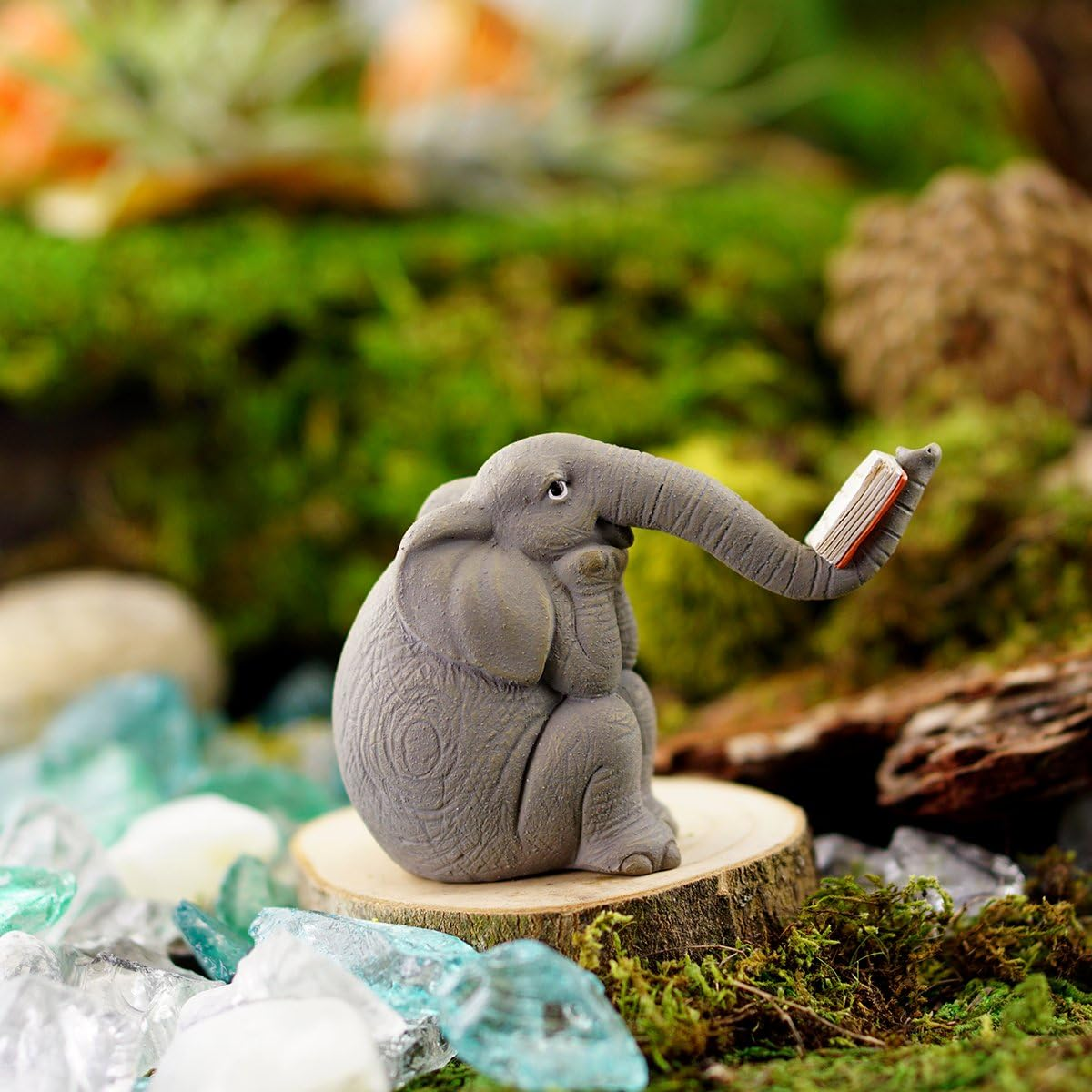 Top Collection Miniature Garden Elephant Reading Book image number 3