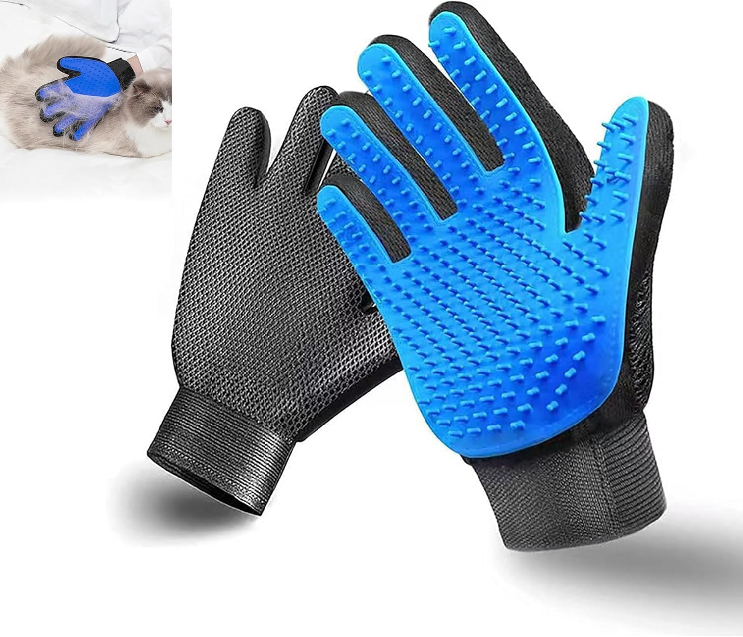 Pet Grooming Glove,Pet Hair Remover,Cat Brush, a Pair of Soft Pet Grooming Silicone Gloves,For All Pet Hair Removal and Bath Needs(Blue) image number 2