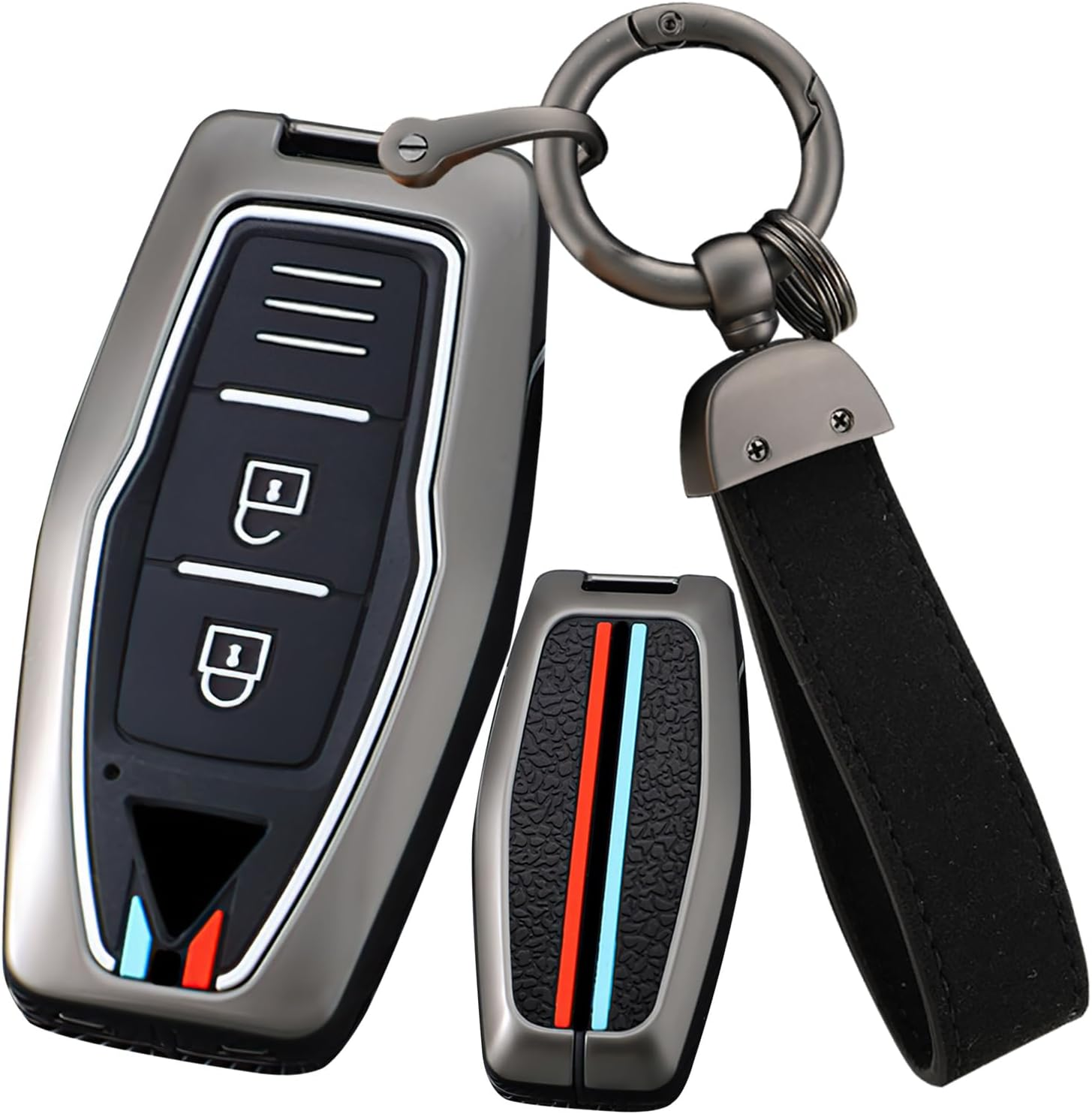 Ontto Metal Car Key Fob Cover Fit for Mitsubishi Outlander 2022 2023 Smart Key Case Keyring Silicone Key Shell Holder Bag Keychain Protection Accessories Black B