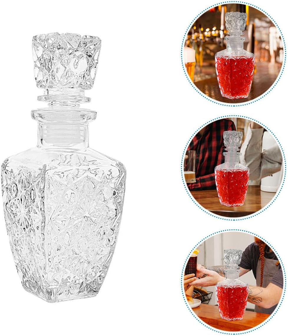 BESPORTBLE 2Pcs 250Ml Thickened Glass Wine Bottles Set, Square Diamond Design Liquor Glass Bottle for Bar, Banquet, and Home Wine Serving