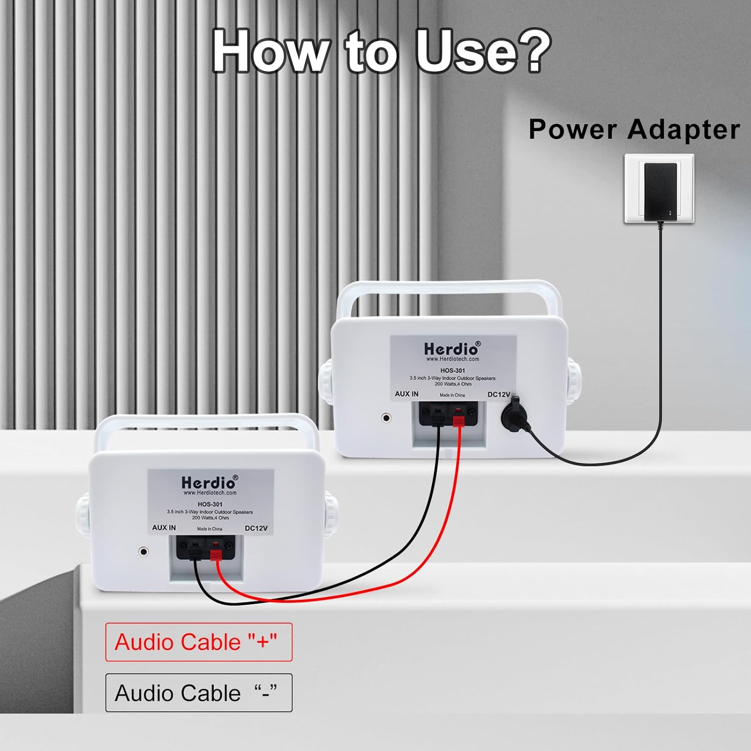 Herdio 3.5" Outdoor Bluetooth Speakers Waterproof, 200W 3 Way Upgrade Premium Wall Mount Speakers, Durable Mountable Loud Sound System for Patio Indoor Deck Garage (White Pair)