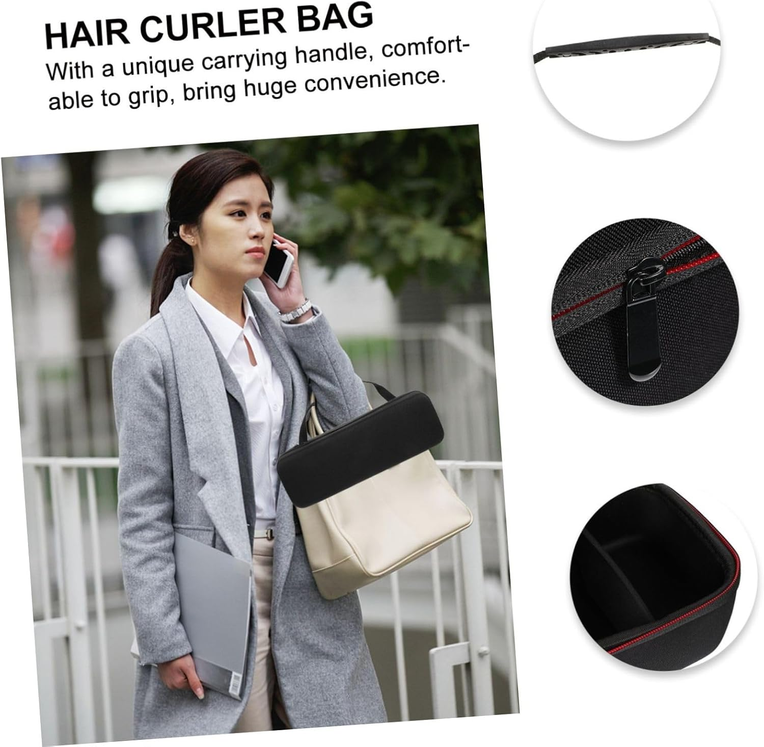 Baluue Curling Iron Storage Bag Travel Hair Dryer Holder Portable Hard Case Cover for Hair Brush Zipper image number 4