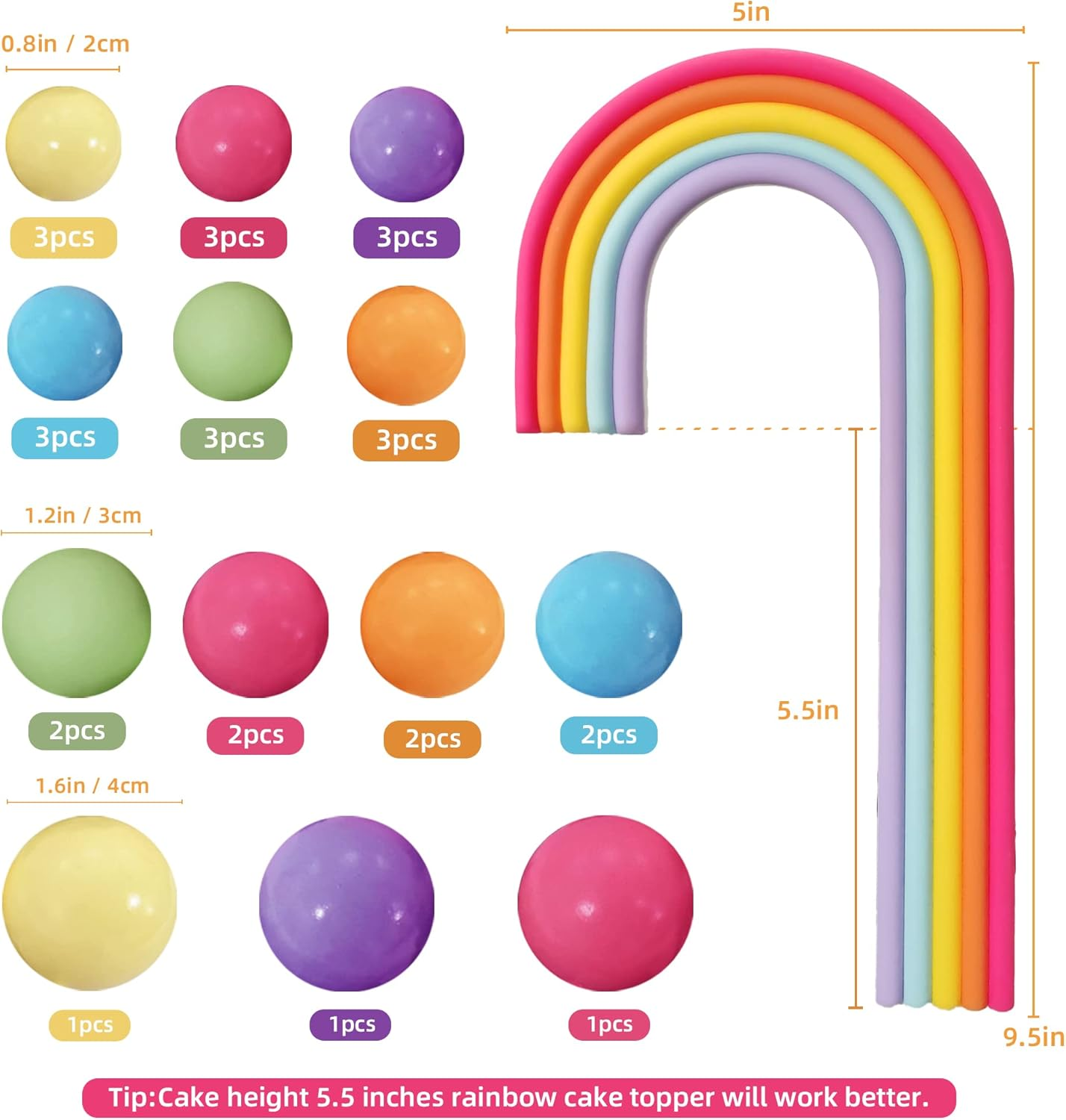 HAVAGDTM 28PCS Rainbow Cake Toppers Colorful Balls Decorations for Wedding Baby Shower Girls Boys Birthday Party Supplies (Colorful) image number 4
