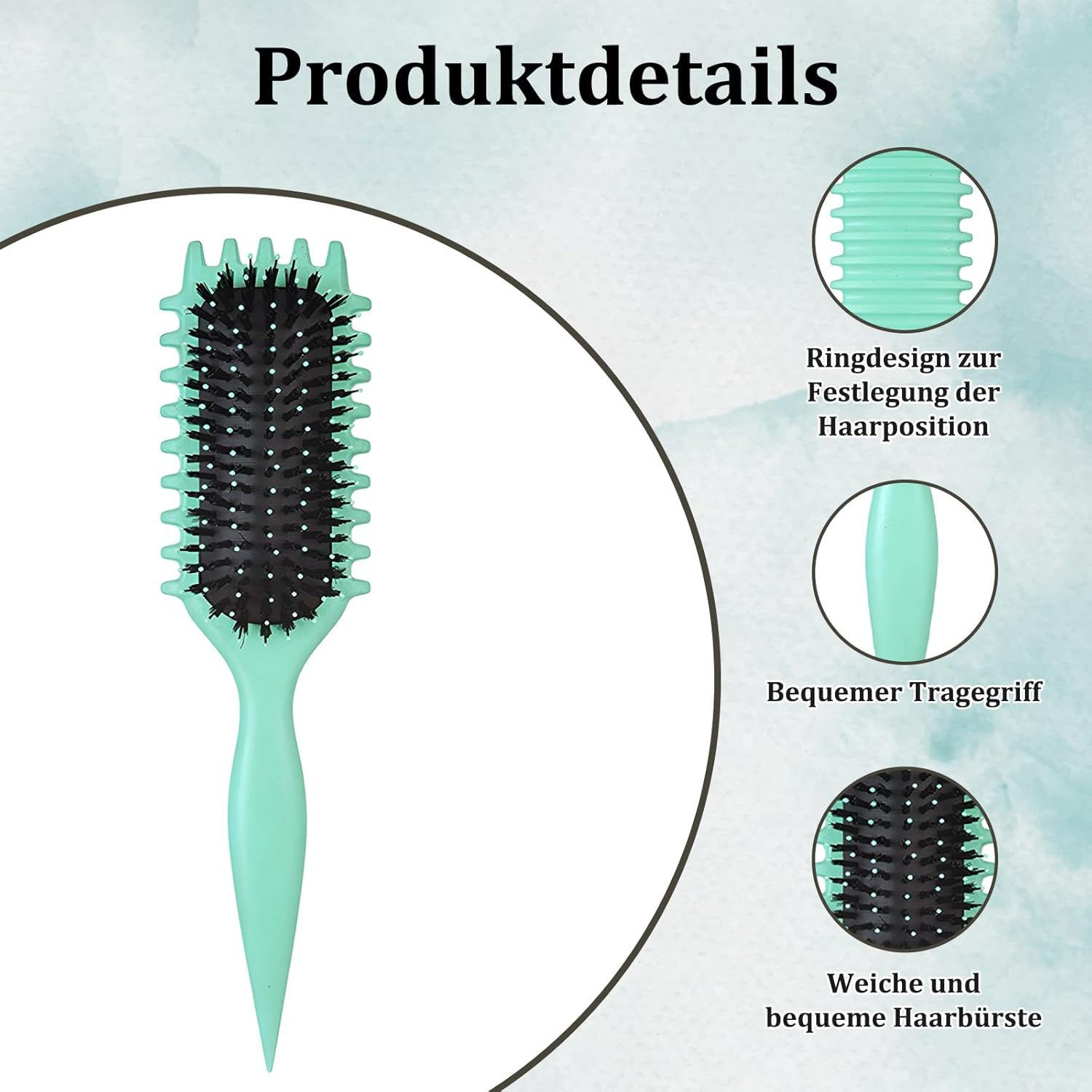 Pack of 3 Curling Brush, Hair Brush Curls, Green Curling Brush, Black Coarse Comb, Herringbone Comb, Ideal for Curls and Waves, Daily Styling and Travel image number 5