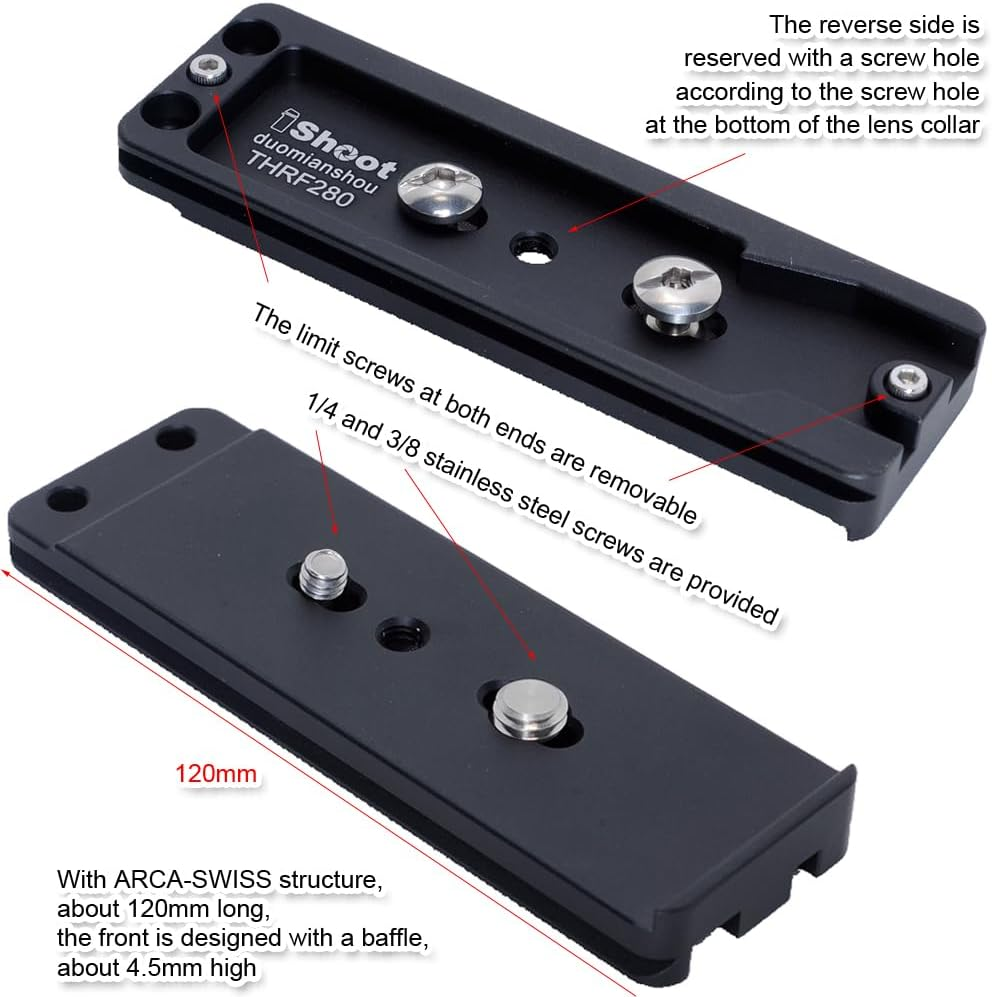 Ishoot CNC Metal Arca-Swiss Fit Camera Quick Release Plate Compatible with Canon RF 200-800Mm F6.3-9 Is USM Tripod Mount Ring Lens Collar Support Bracket, Used for Arca Fit Tripod Head Clamp image number 3