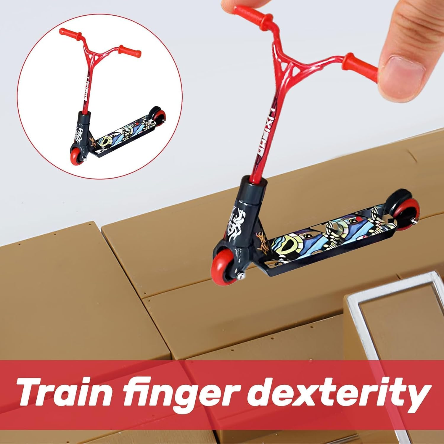 Tech Deck Scooter,2Pcs Finger Scooter,Plastic Tech Deck,Cute Mini Teck Deck,Finger Skateboards for Party/Finger Training/Birthday Gift/Finger Board/Finger Bike(Curved Front Red+Straight Front White) image number 1