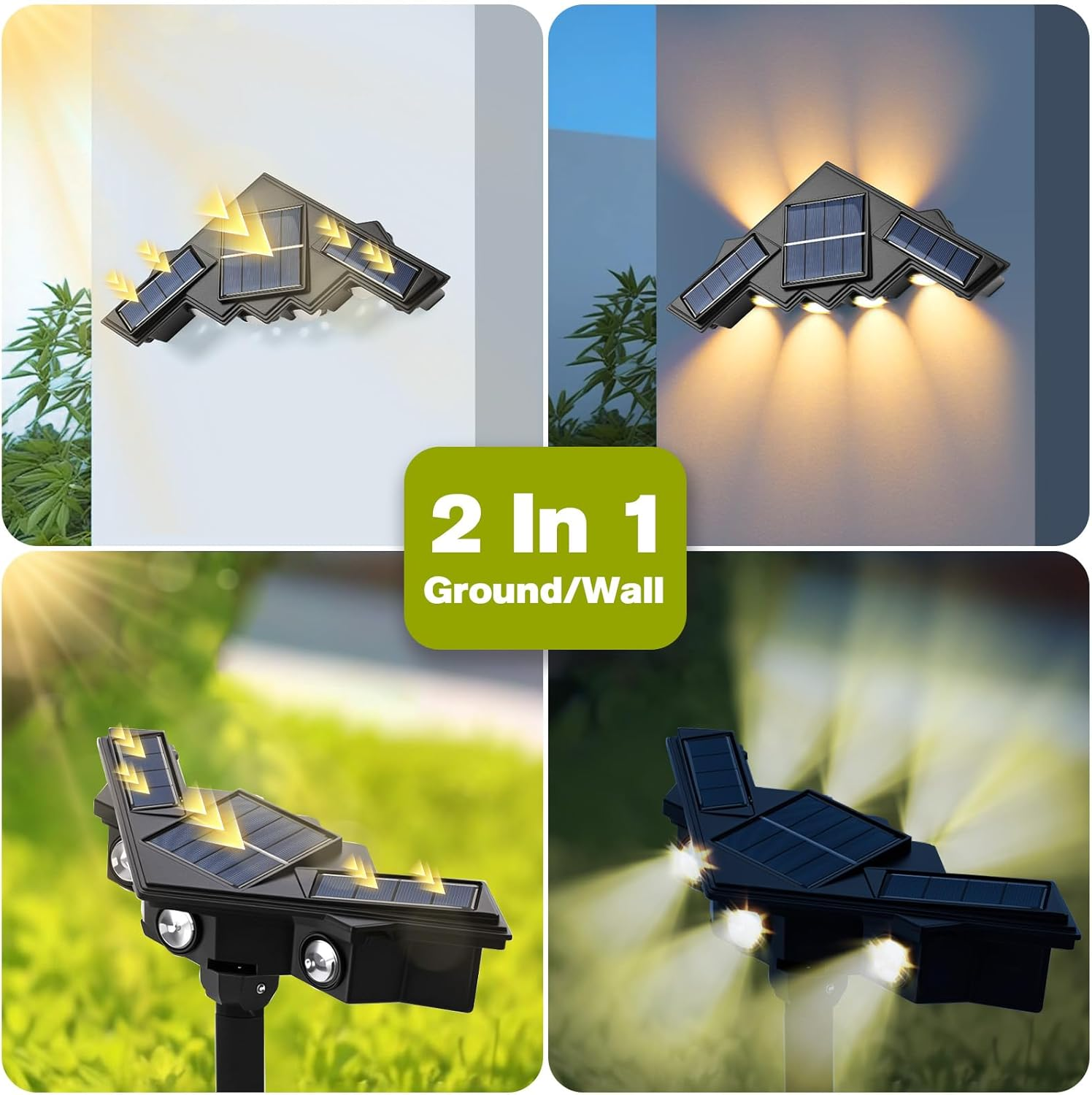 Advwin Solar Spot Lights Outdoor, Solar Garden Lights Ground/Wall 2 in 1, 4 Pack Warm White Landscape Spotlights with 2 Modes, IP65 Waterproof Solar Lighting for Lawn Tree Driveway Path image number 2